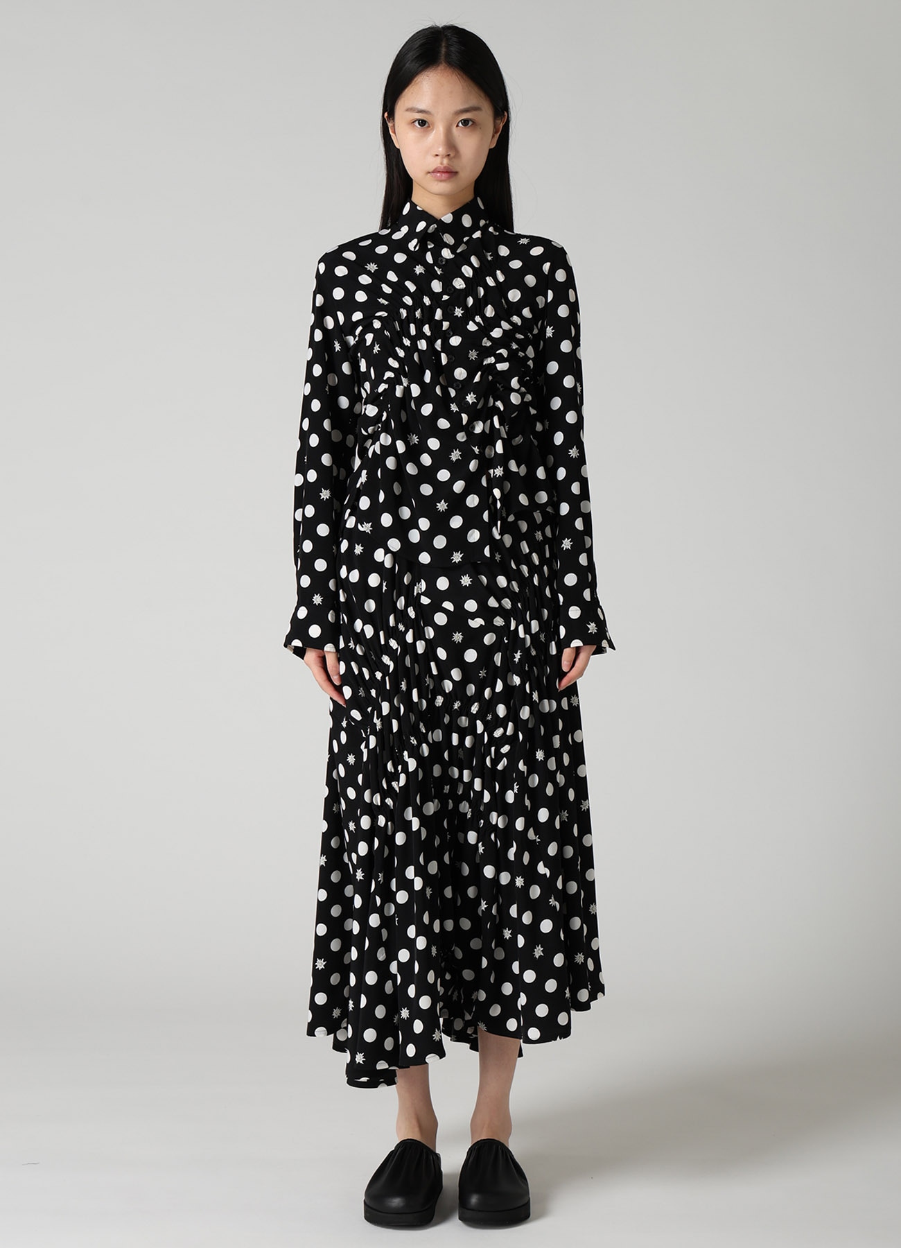 DOT FLOWER PRINT RANDOM GATHERED BLOUSE