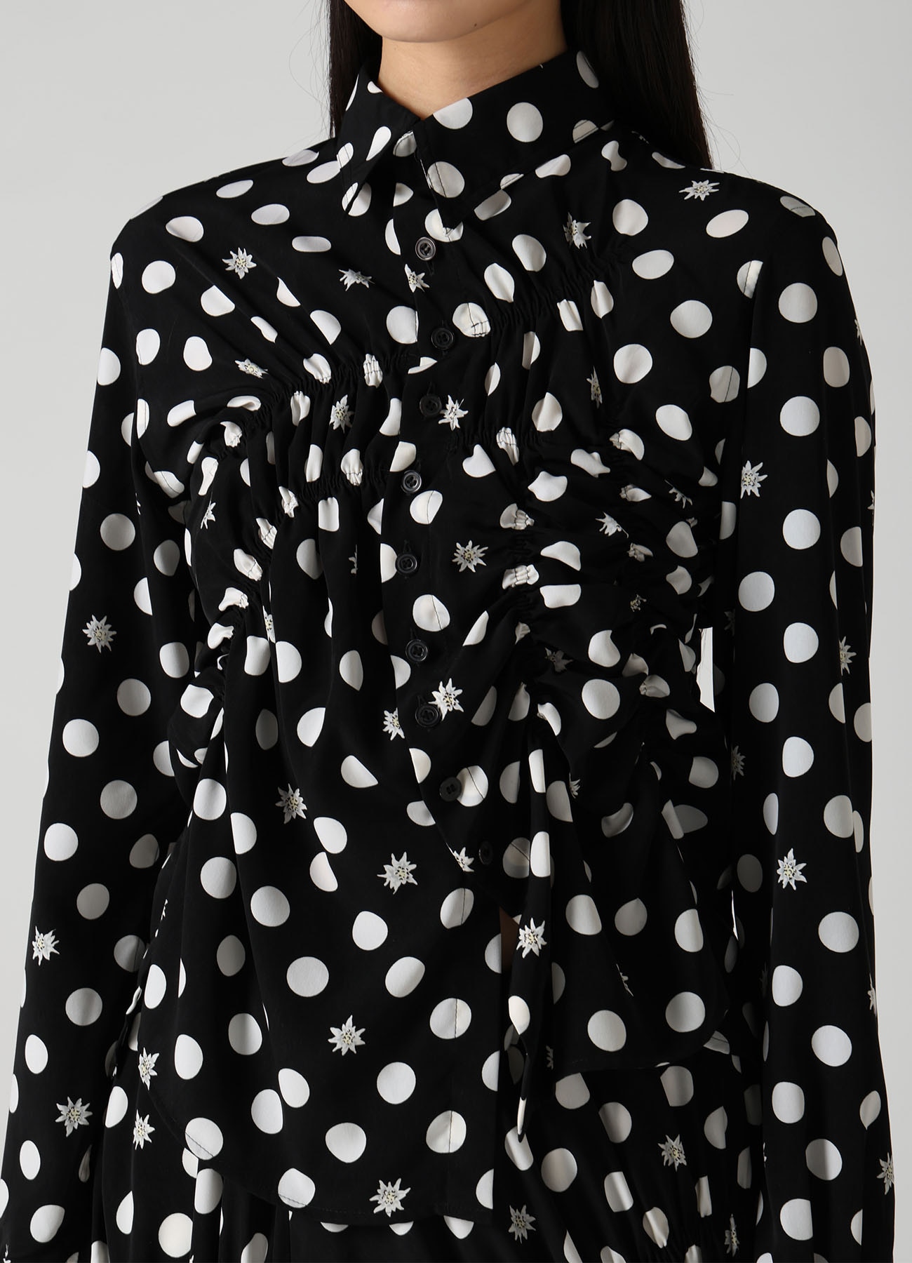 DOT FLOWER PRINT RANDOM GATHERED BLOUSE