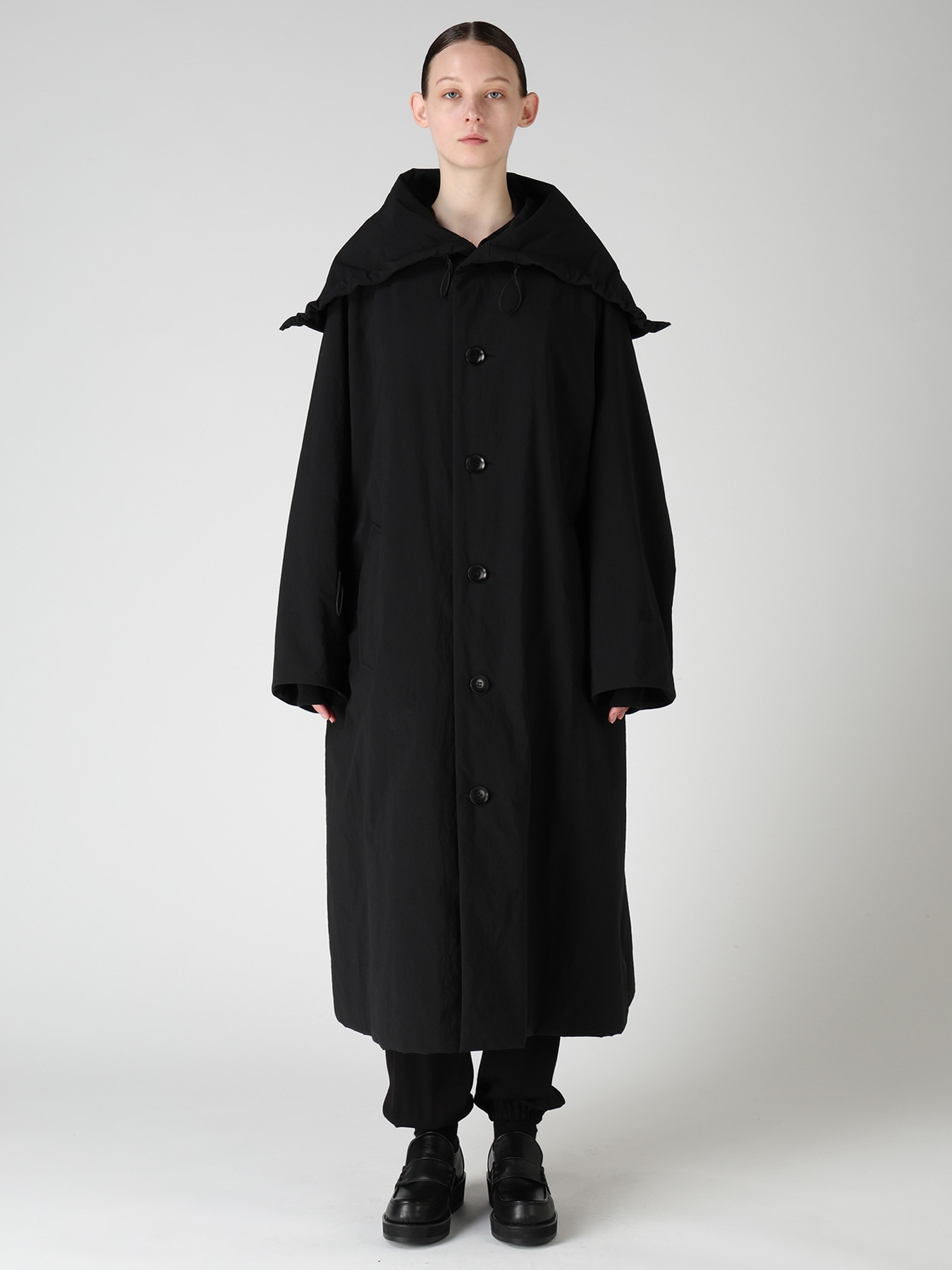 NYLON PADDED TASLAN OXFORD STAND HOODIE COAT