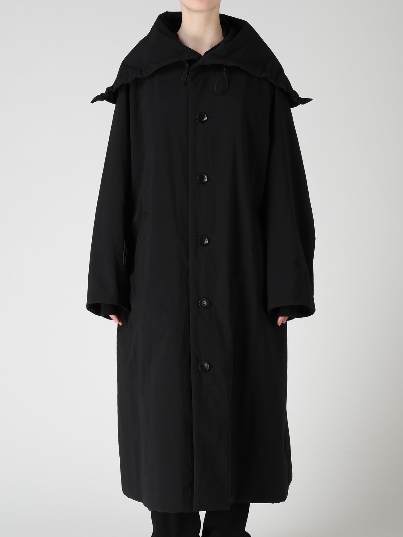 NYLON PADDED TASLAN OXFORD STAND HOODIE COAT