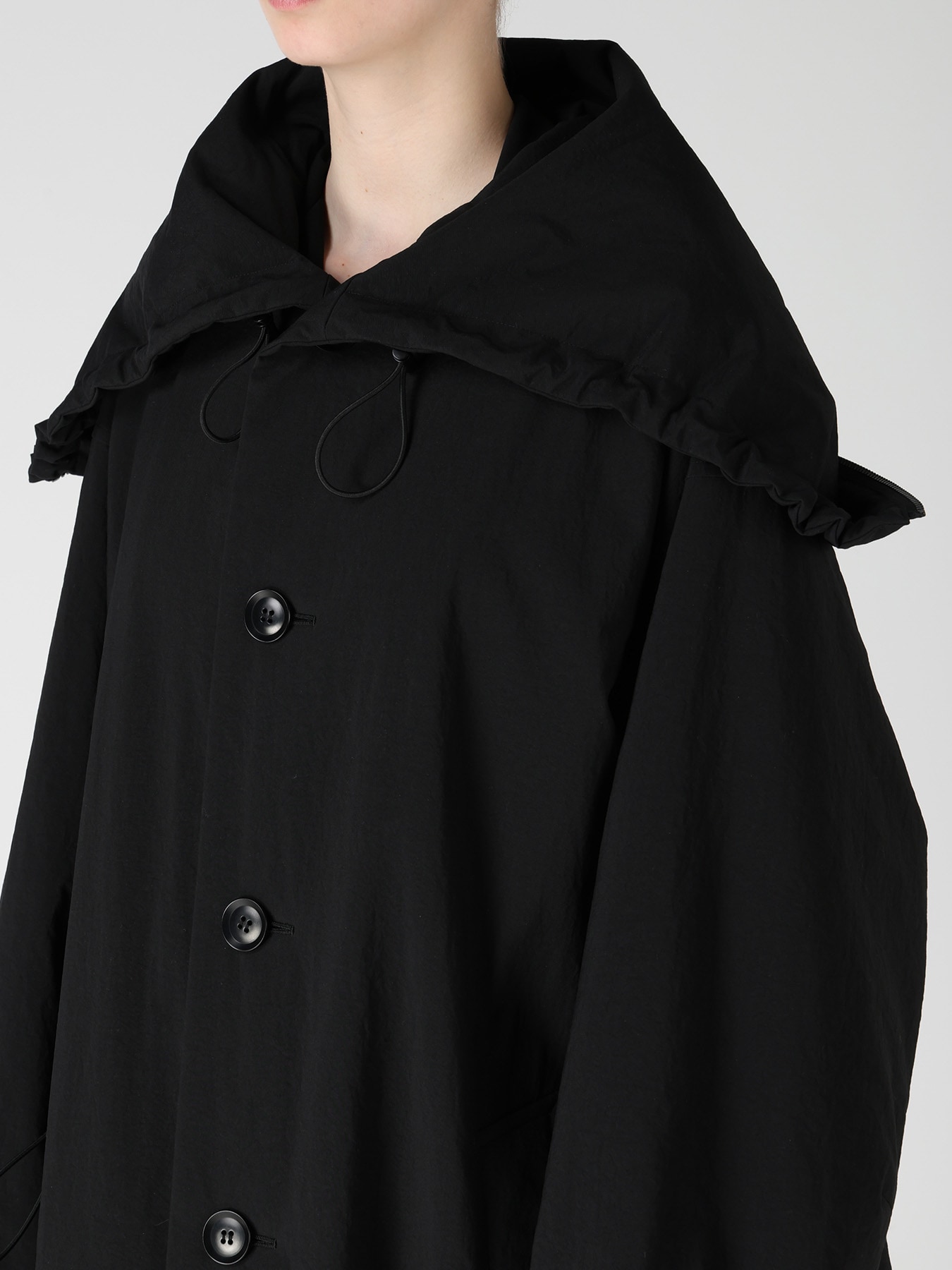 NYLON PADDED TASLAN OXFORD STAND HOODIE COAT