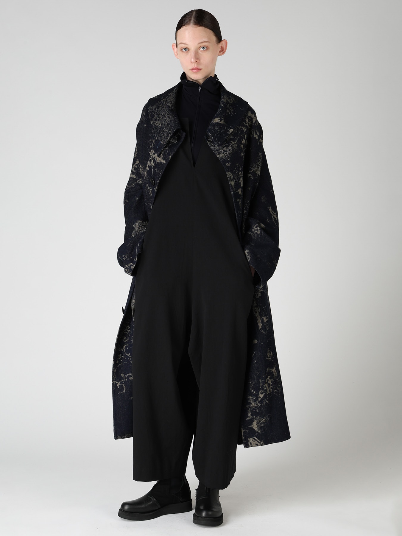 DENIM JACQUARD ARRANGED SLEEVE COAT