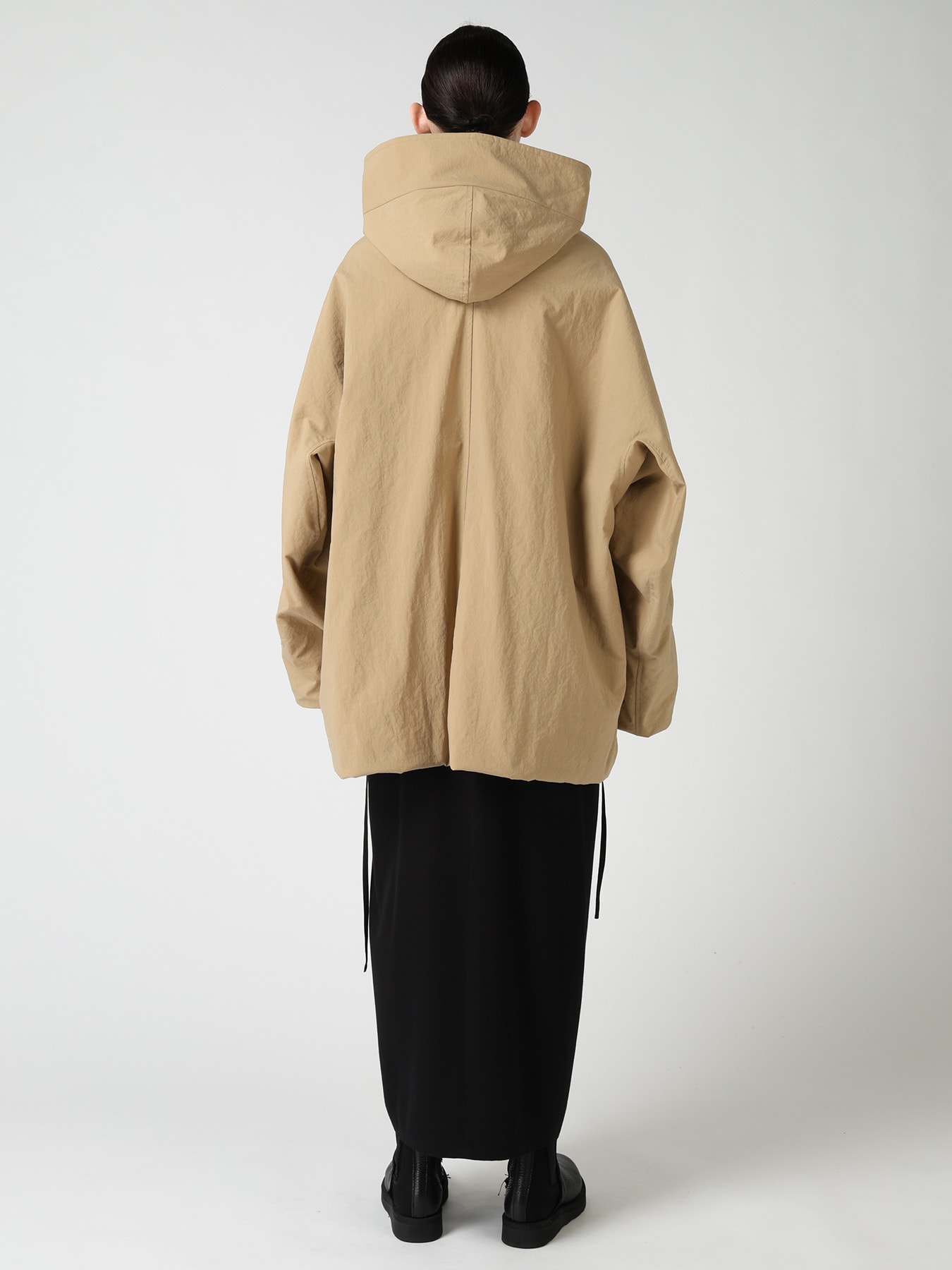 NYLON PADDED TASLAN OXFORD HOODED SHORT COAT