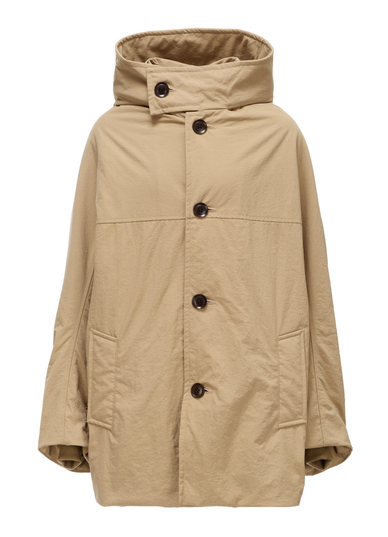 NYLON PADDED TASLAN OXFORD HOODED SHORT COAT