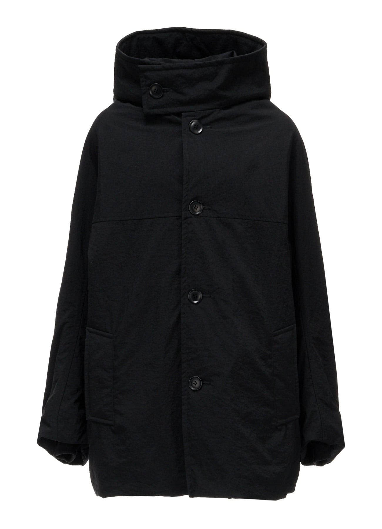 NYLON PADDED TASLAN OXFORD HOODED SHORT COAT