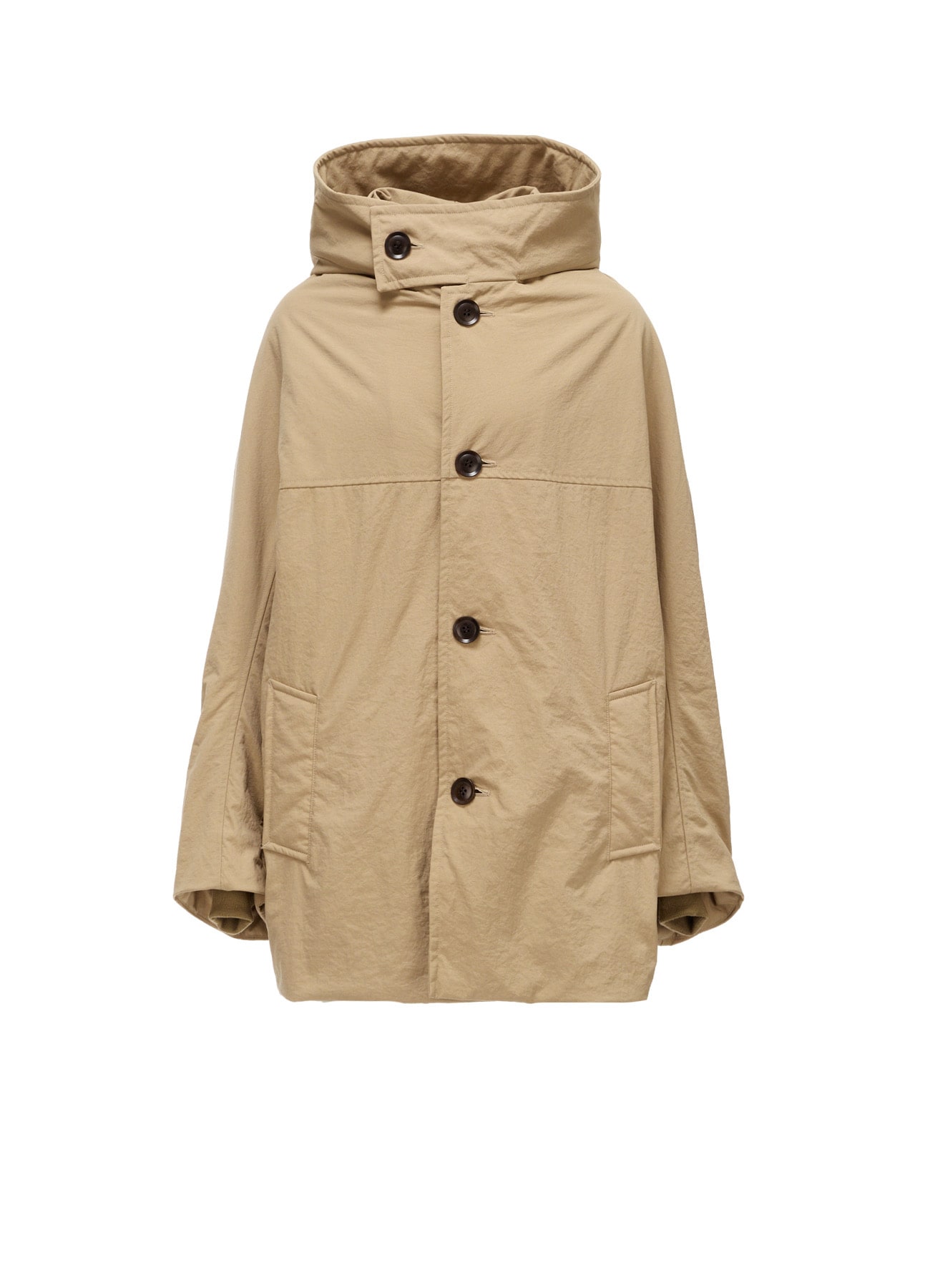 NYLON PADDED TASLAN OXFORD HOODED SHORT COAT