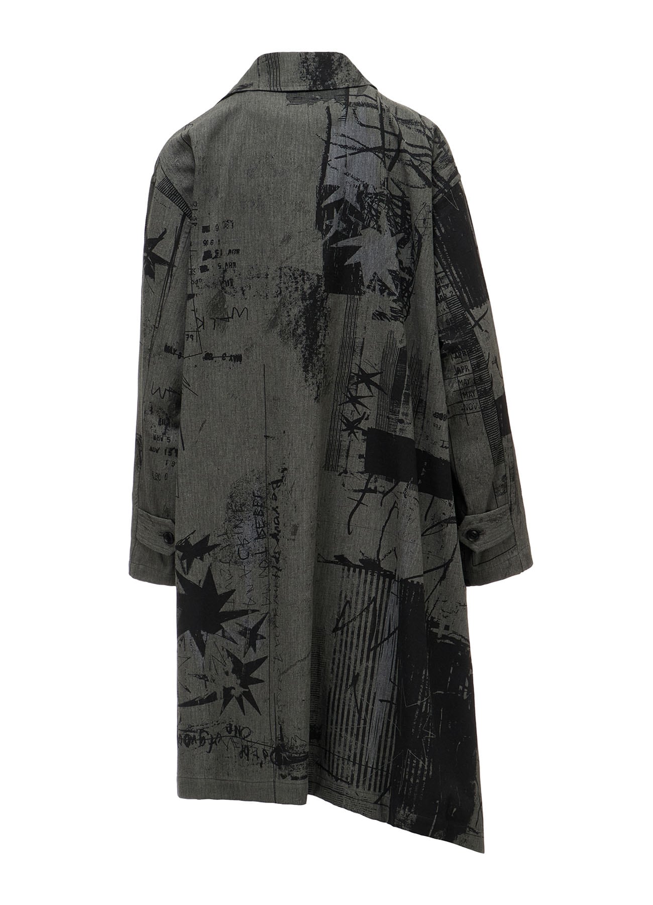 HERRINGBONE GRAFFITI PRINT ASYMMETRIC TRENCH COAT