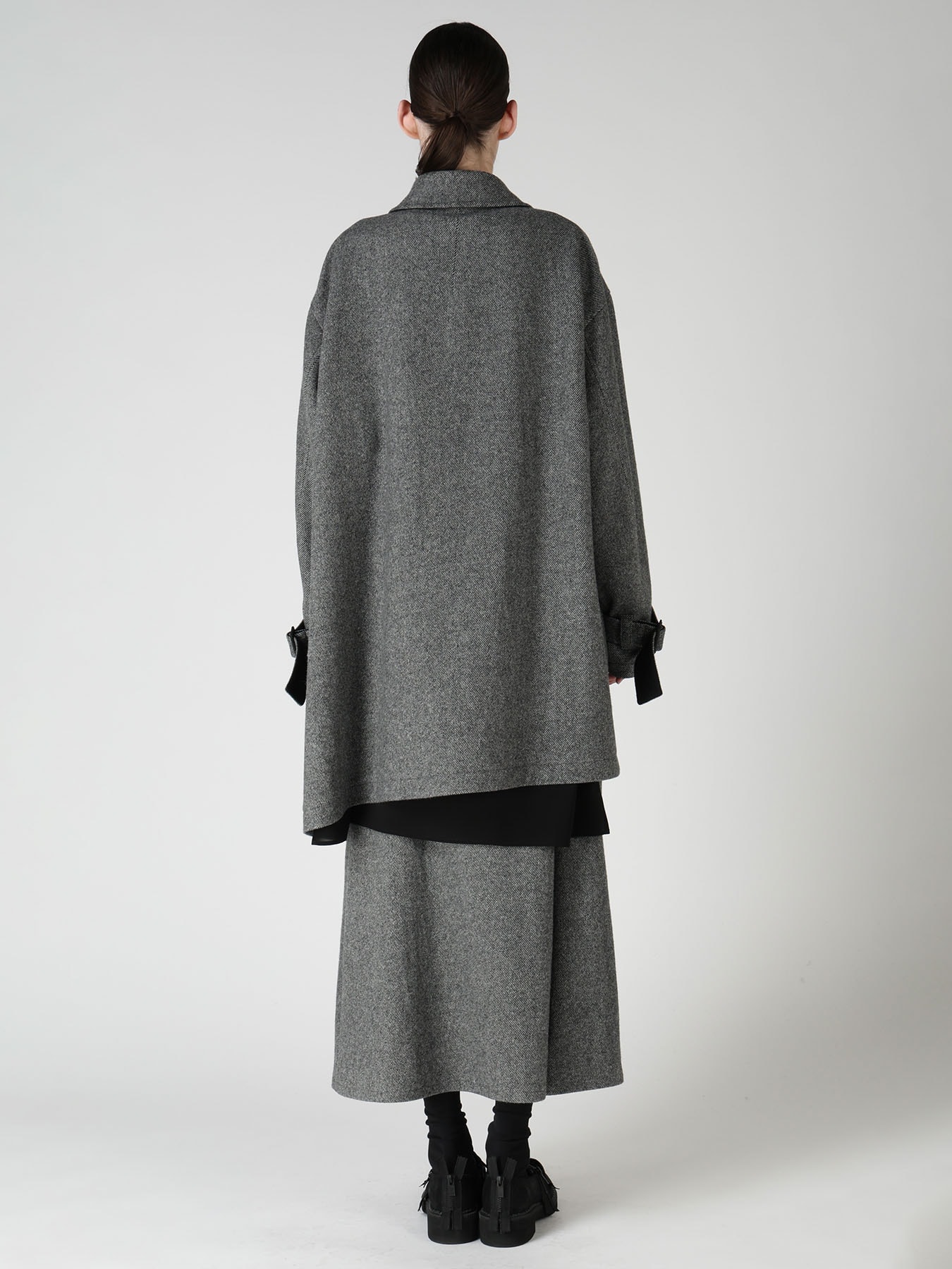 TWILL FLANNEL ASYMMETRIC HALF COAT