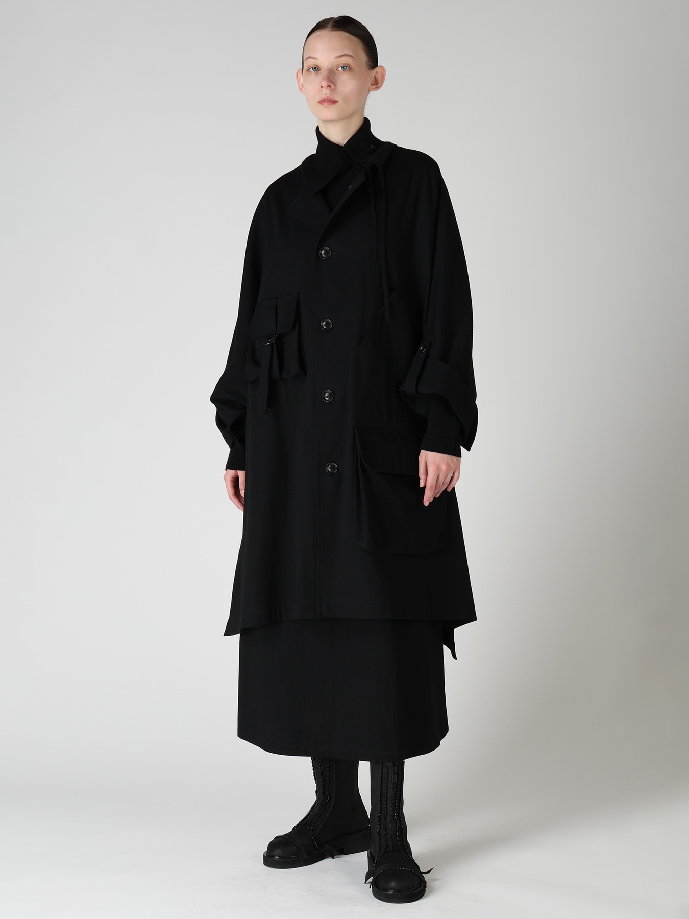 8OZ DENIM COLLARLESS DOLMAN COAT
