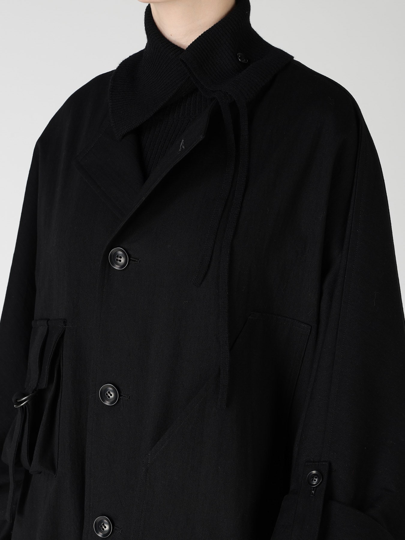 8OZ DENIM COLLARLESS DOLMAN COAT