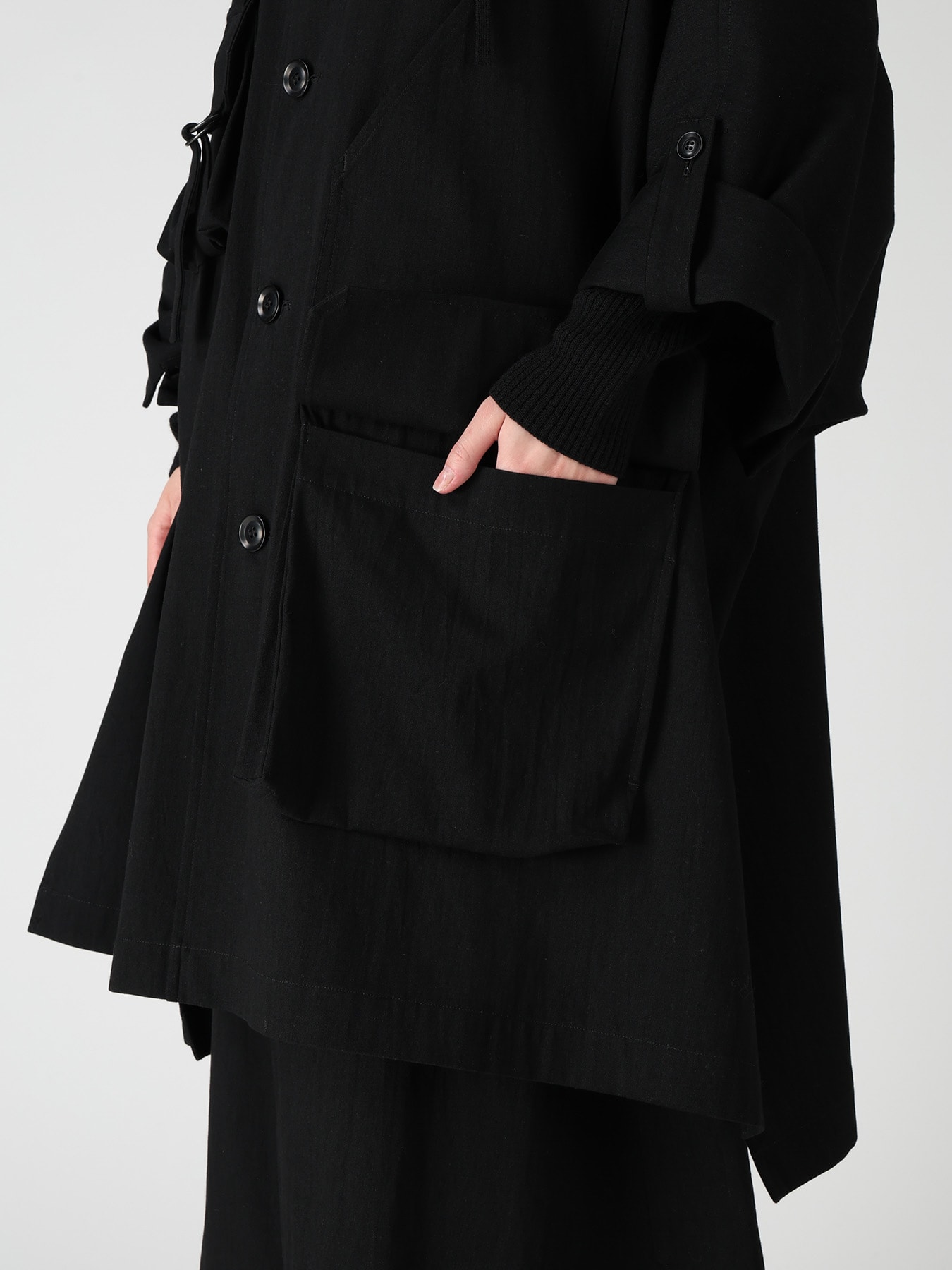 8OZ DENIM COLLARLESS DOLMAN COAT