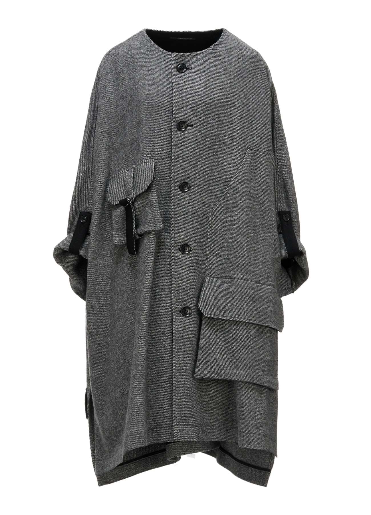 TWILL FLANNEL COLLARLESS DOLMAN COAT
