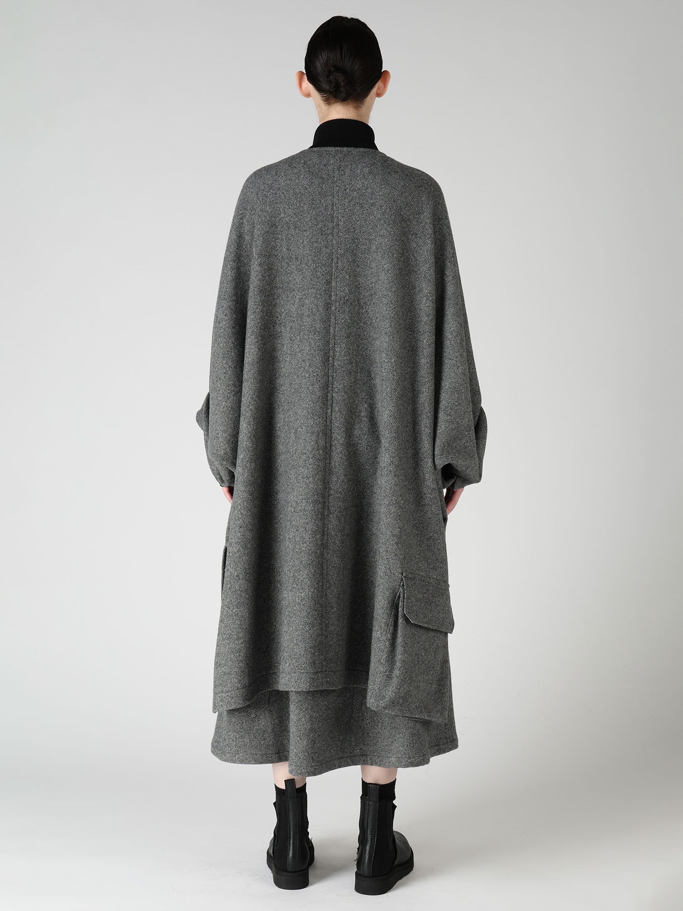 TWILL FLANNEL COLLARLESS DOLMAN COAT