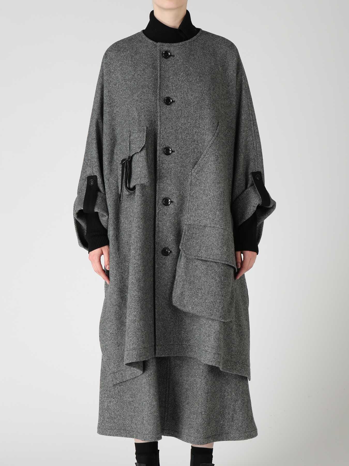 TWILL FLANNEL COLLARLESS DOLMAN COAT