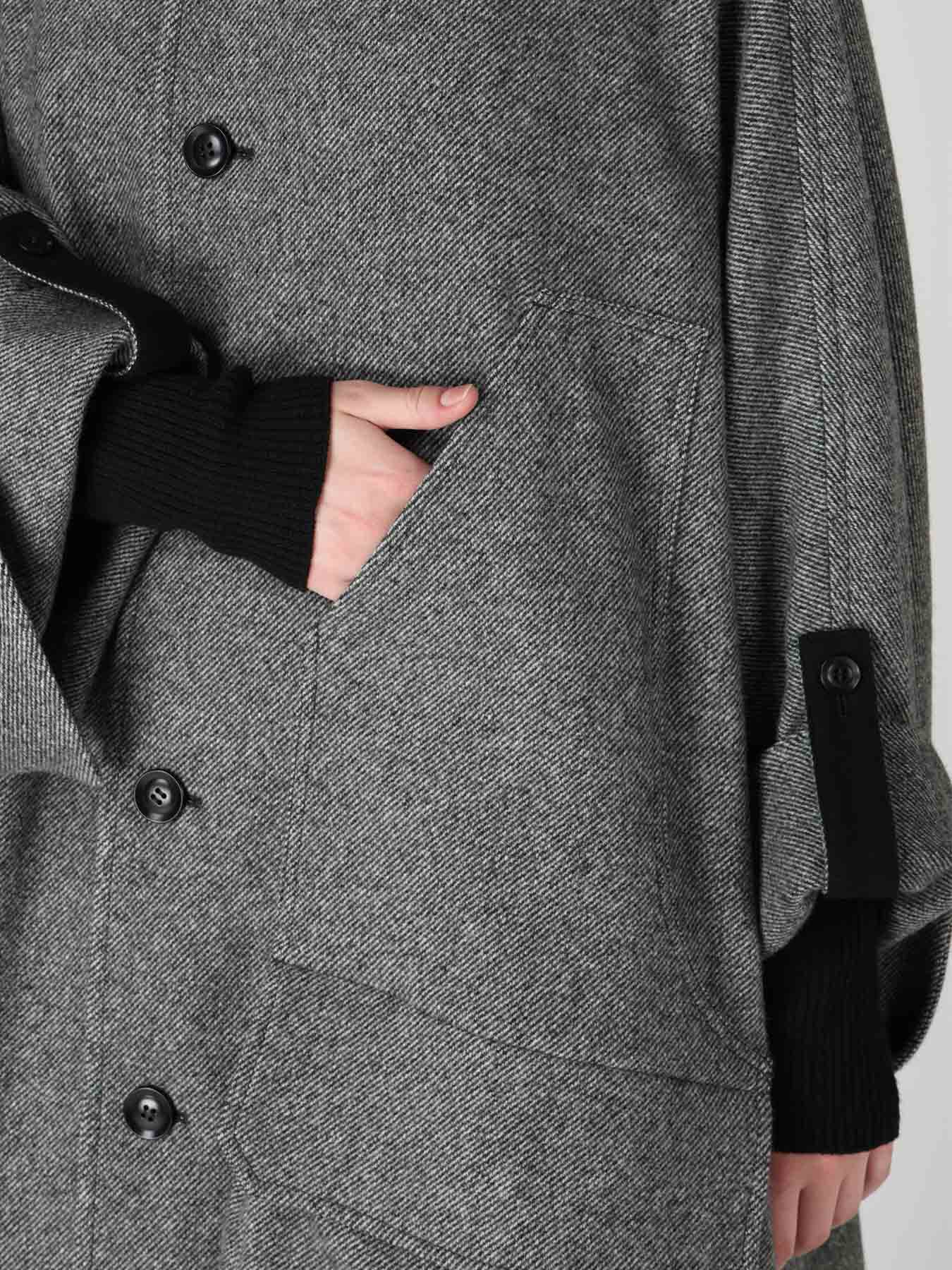 TWILL FLANNEL COLLARLESS DOLMAN COAT