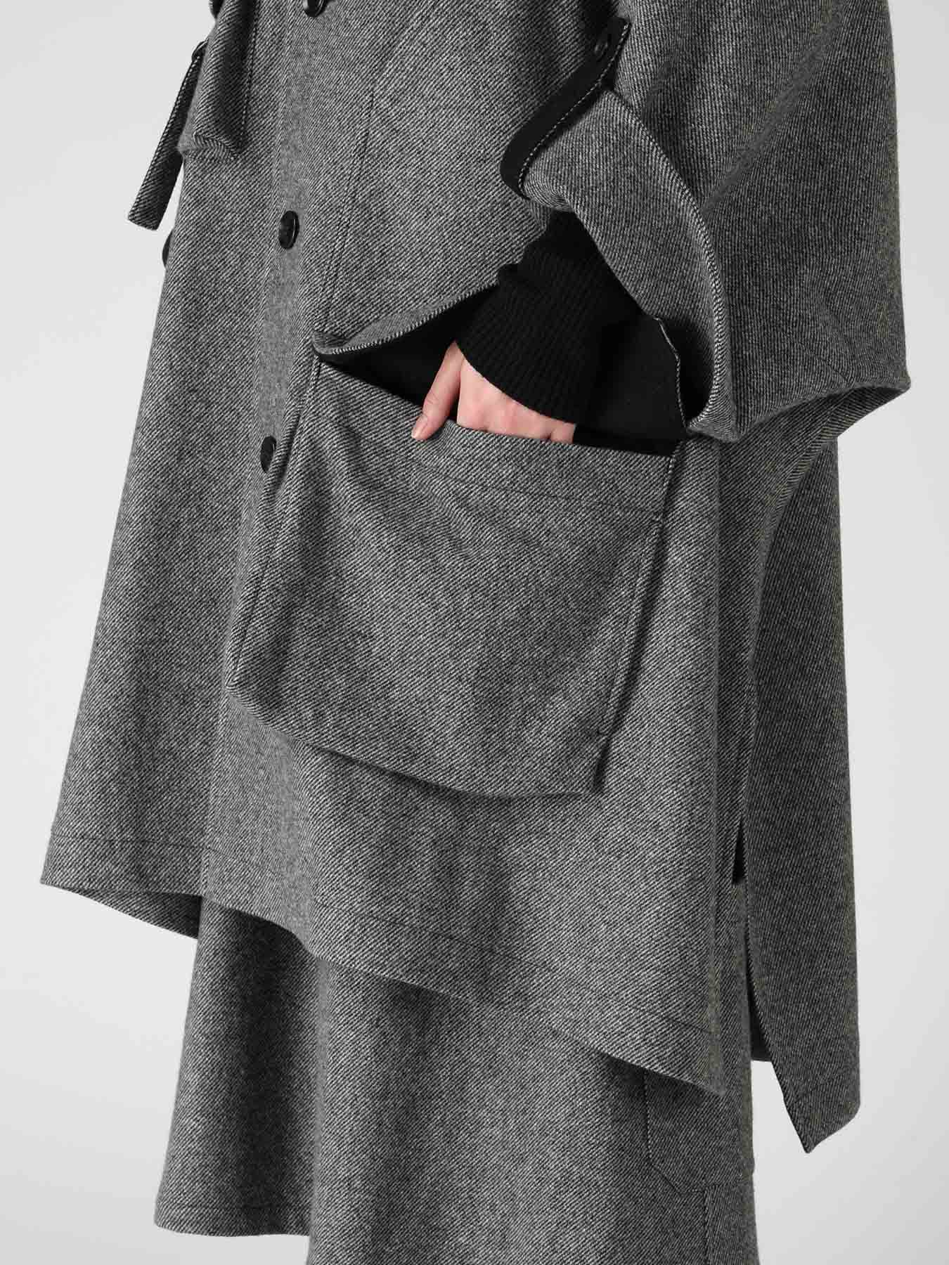 TWILL FLANNEL COLLARLESS DOLMAN COAT