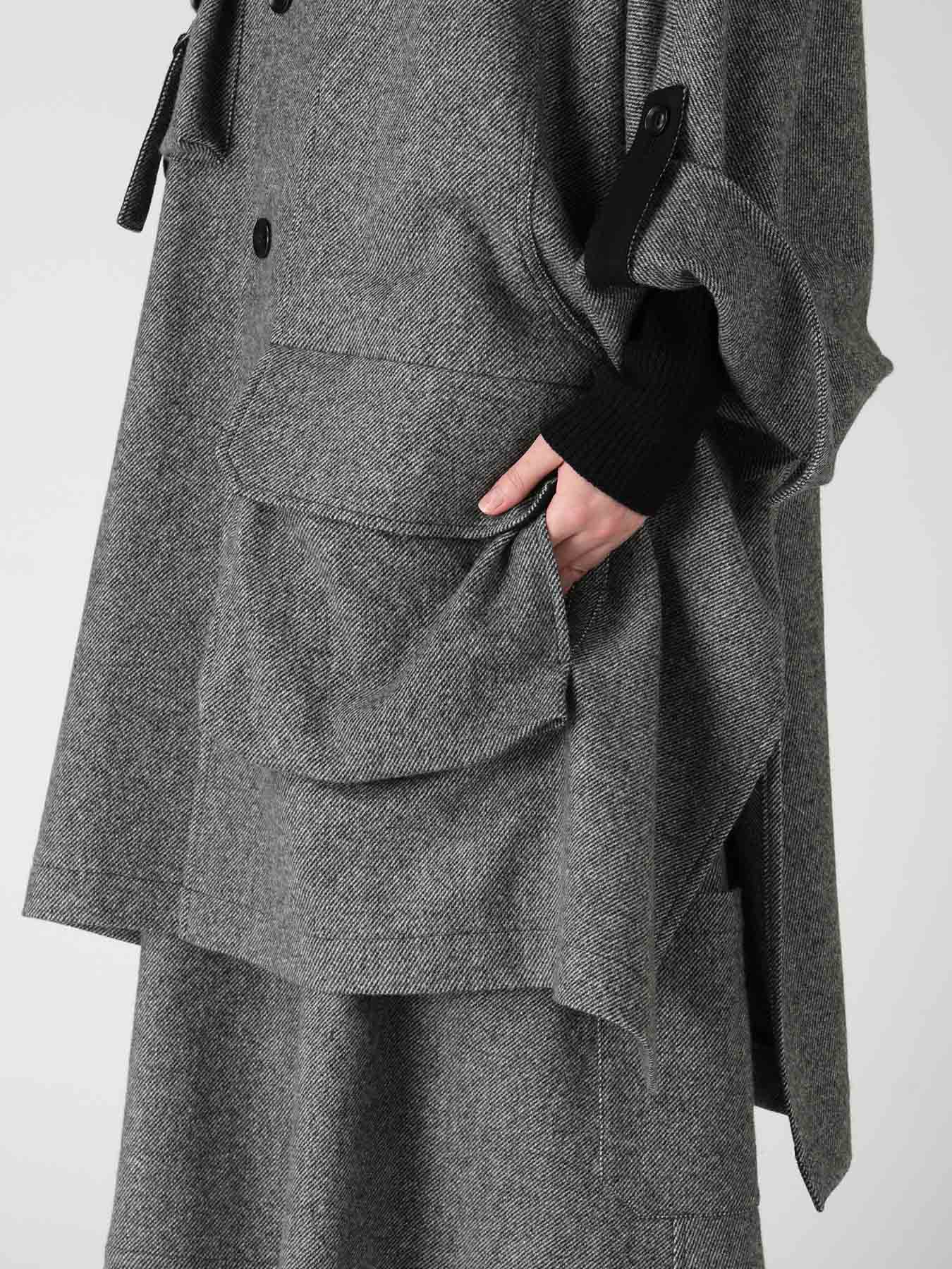 TWILL FLANNEL COLLARLESS DOLMAN COAT