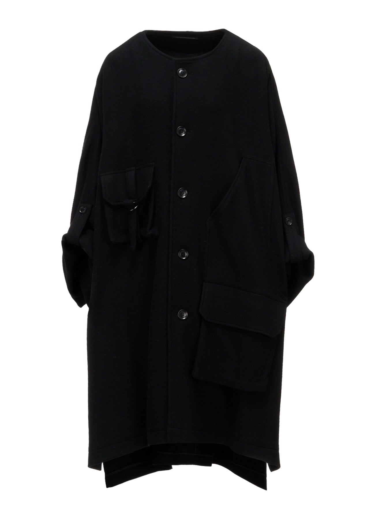 TWILL FLANNEL COLLARLESS DOLMAN COAT