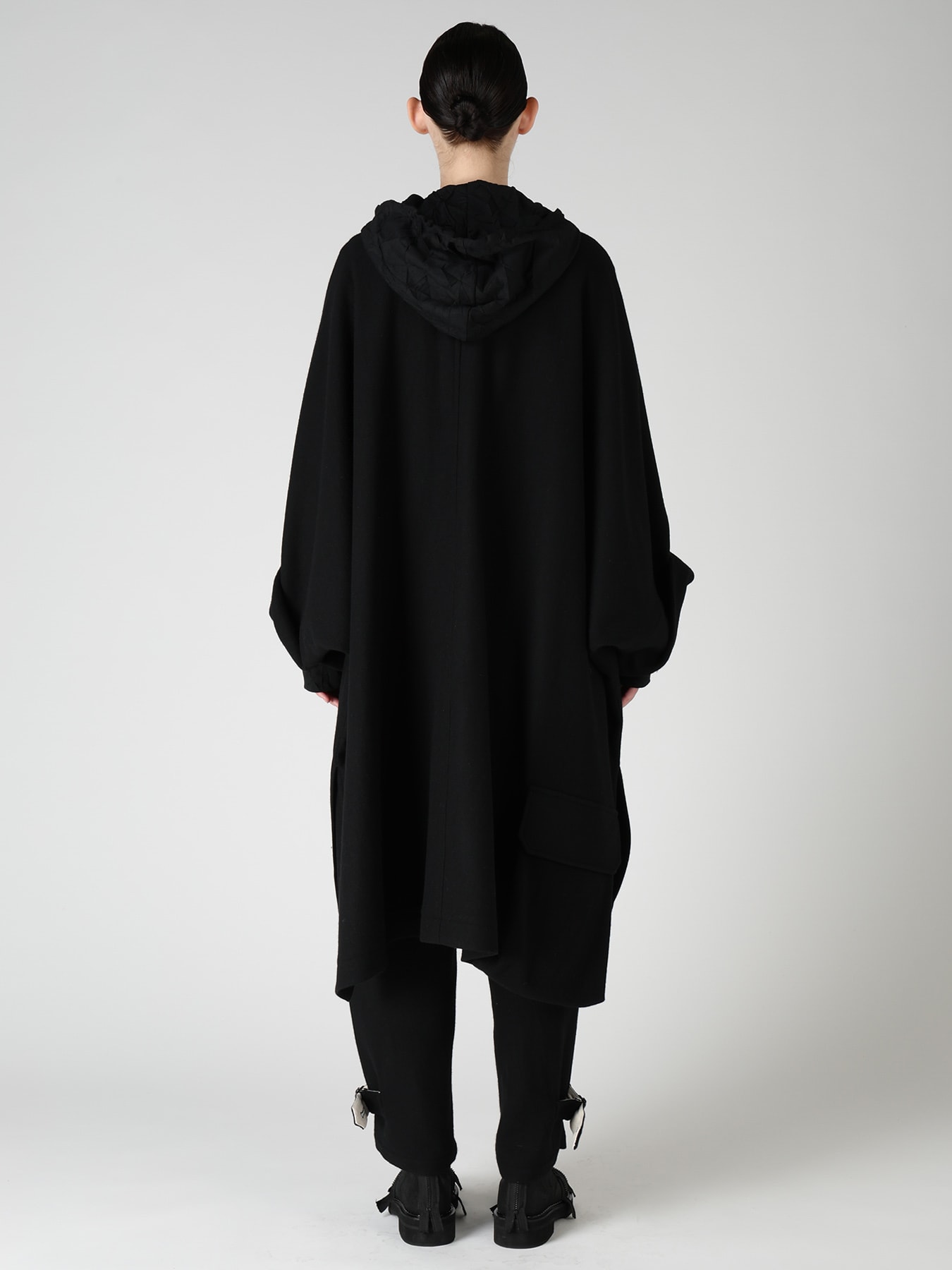 TWILL FLANNEL COLLARLESS DOLMAN COAT