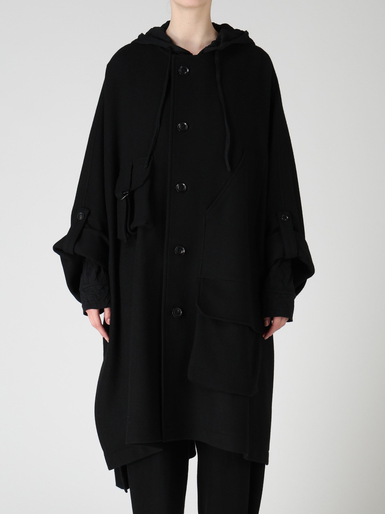 TWILL FLANNEL COLLARLESS DOLMAN COAT