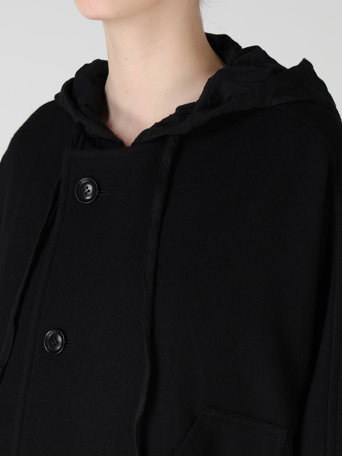 TWILL FLANNEL COLLARLESS DOLMAN COAT