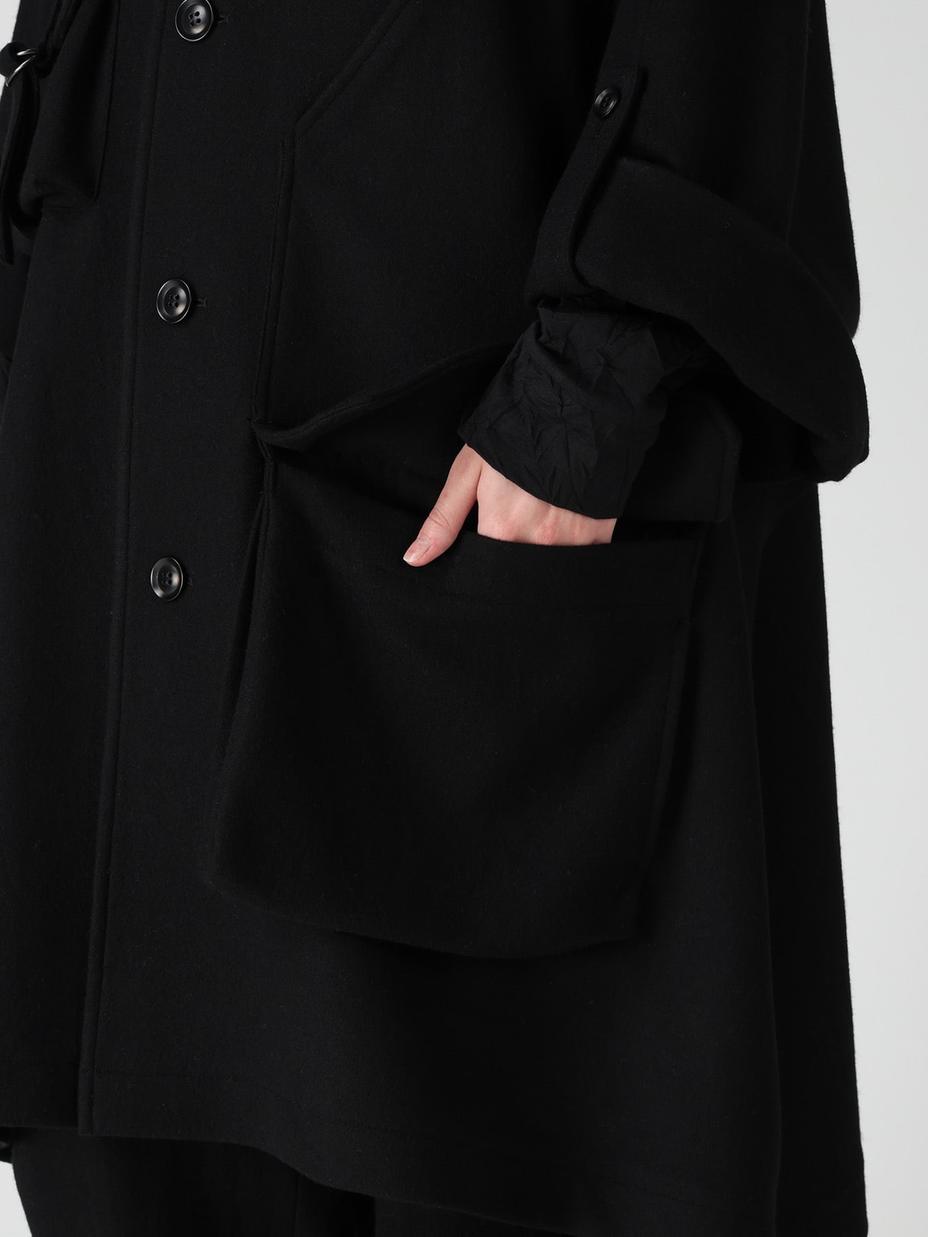 TWILL FLANNEL COLLARLESS DOLMAN COAT