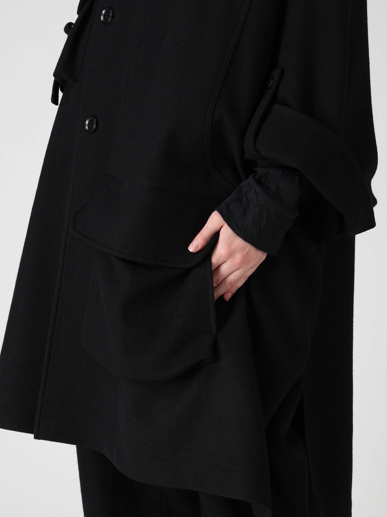 TWILL FLANNEL COLLARLESS DOLMAN COAT