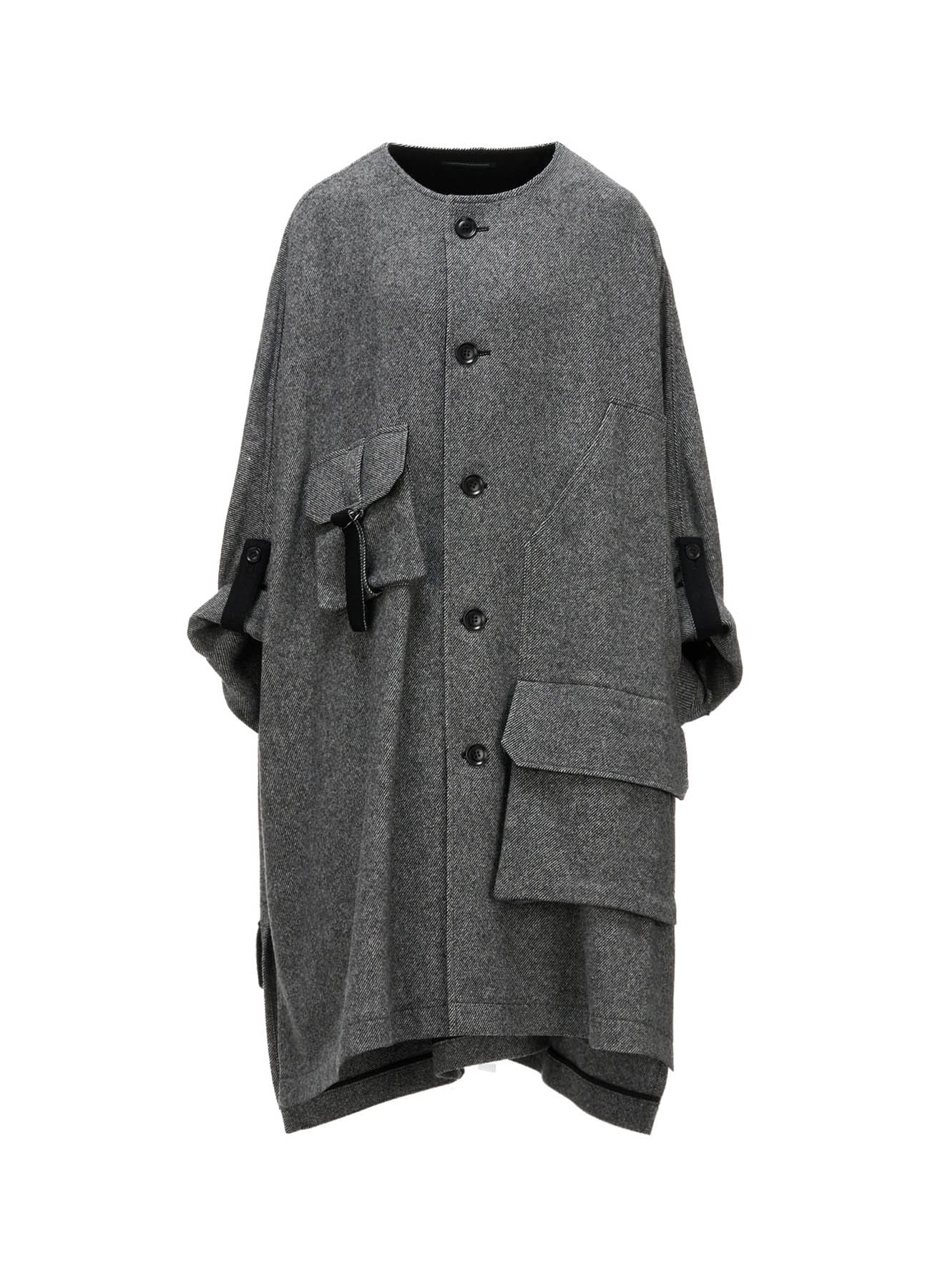TWILL FLANNEL COLLARLESS DOLMAN COAT