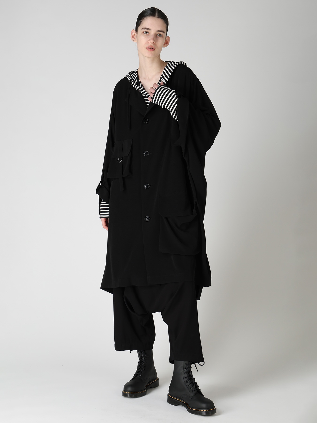 TA/PE CREPE DE CHINE COLLARLESS DOLMAN COAT