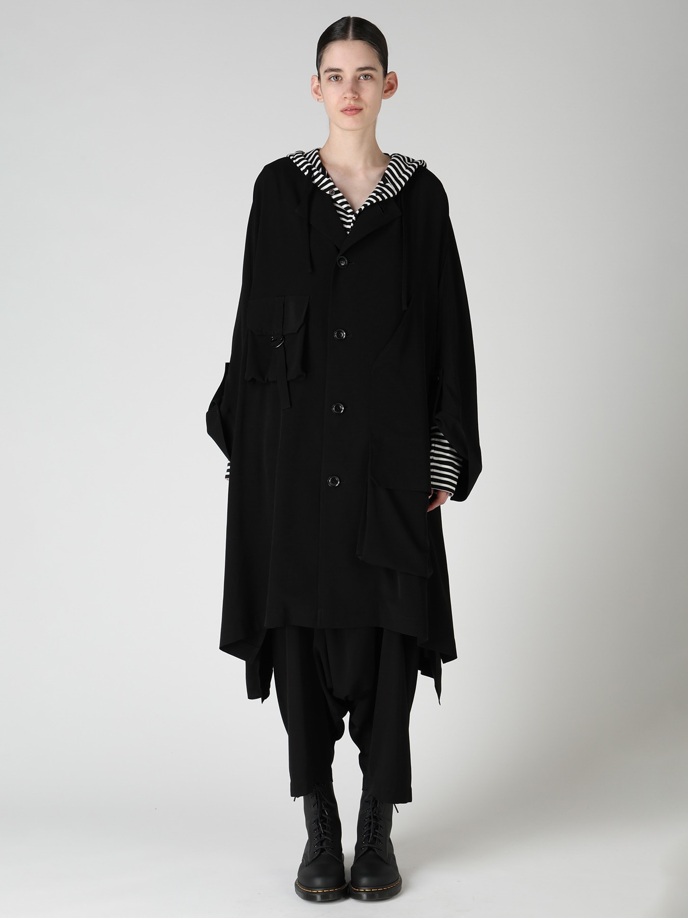 TA/PE CREPE DE CHINE COLLARLESS DOLMAN COAT