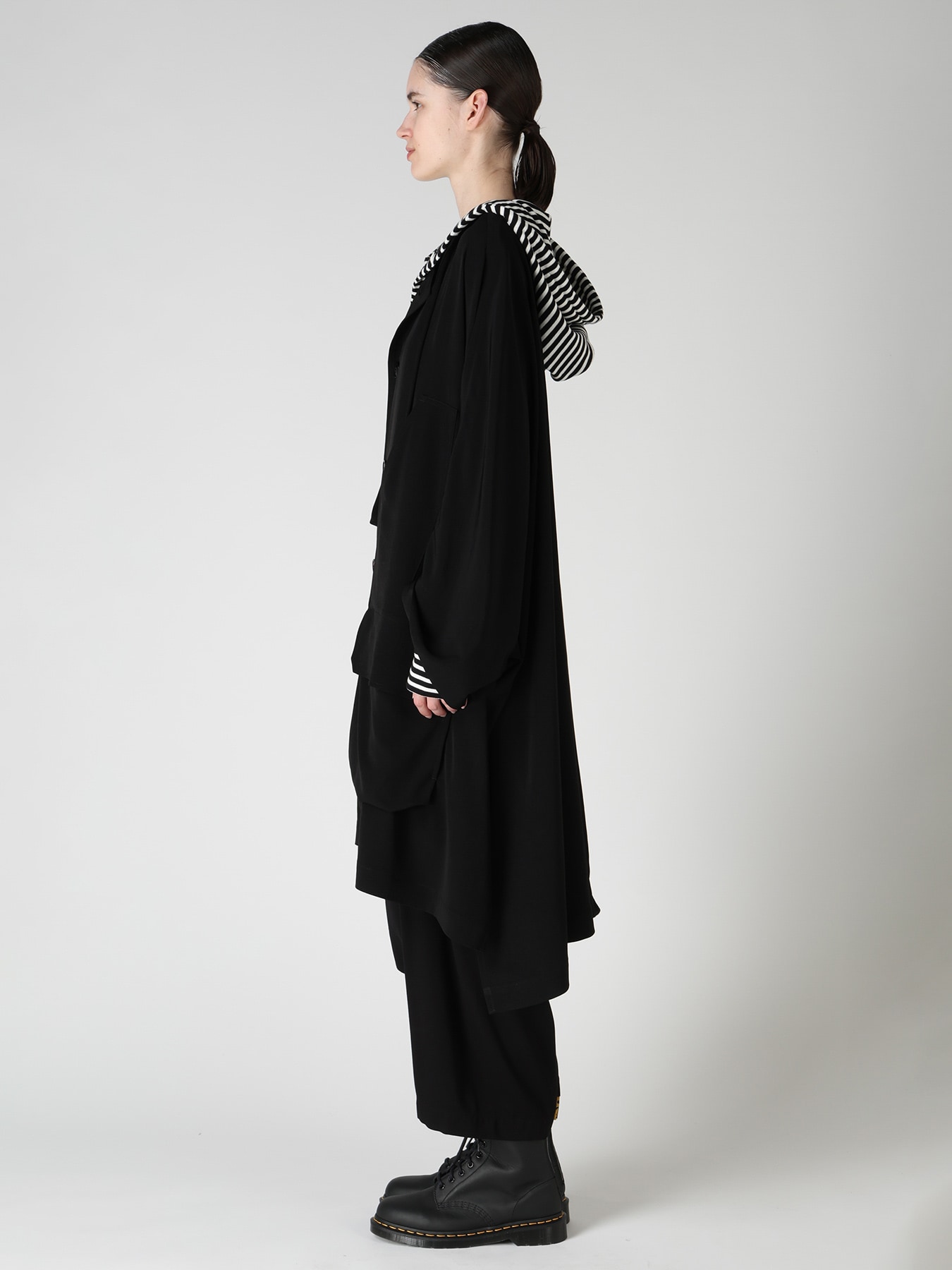 TA/PE CREPE DE CHINE COLLARLESS DOLMAN COAT