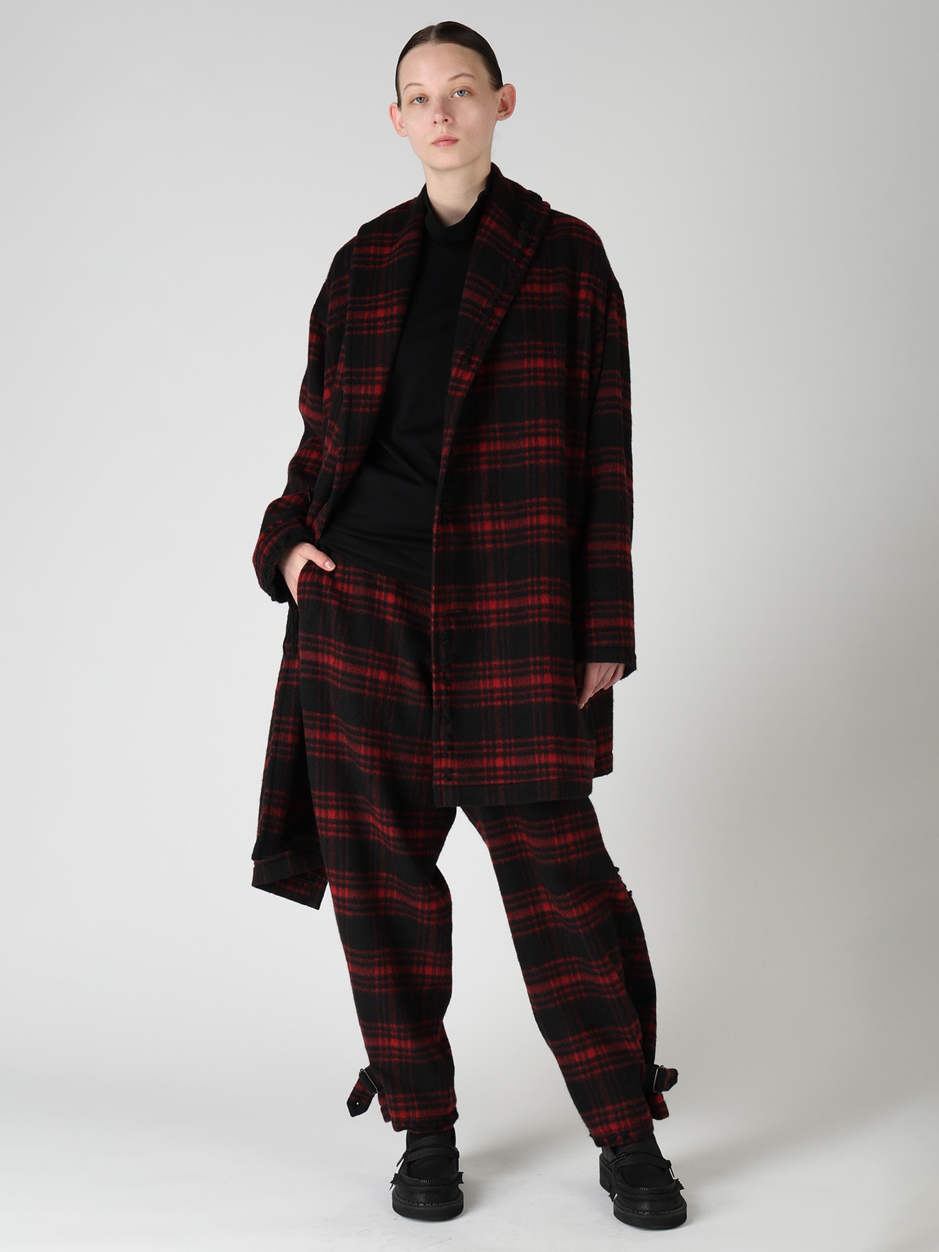 SHAGGY PLAID ASYMMETRIC HALF COAT