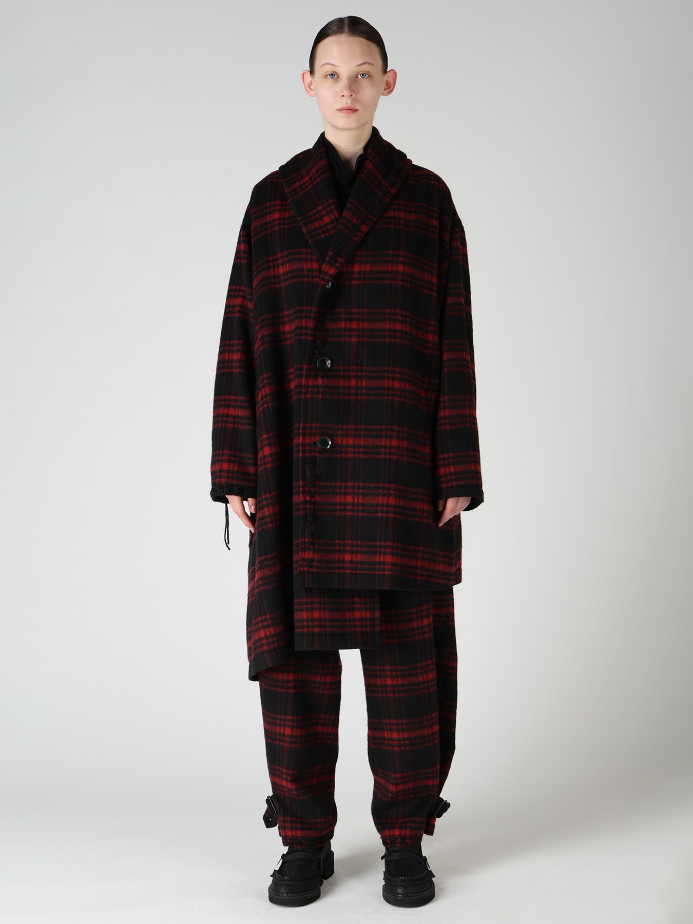 SHAGGY PLAID ASYMMETRIC HALF COAT