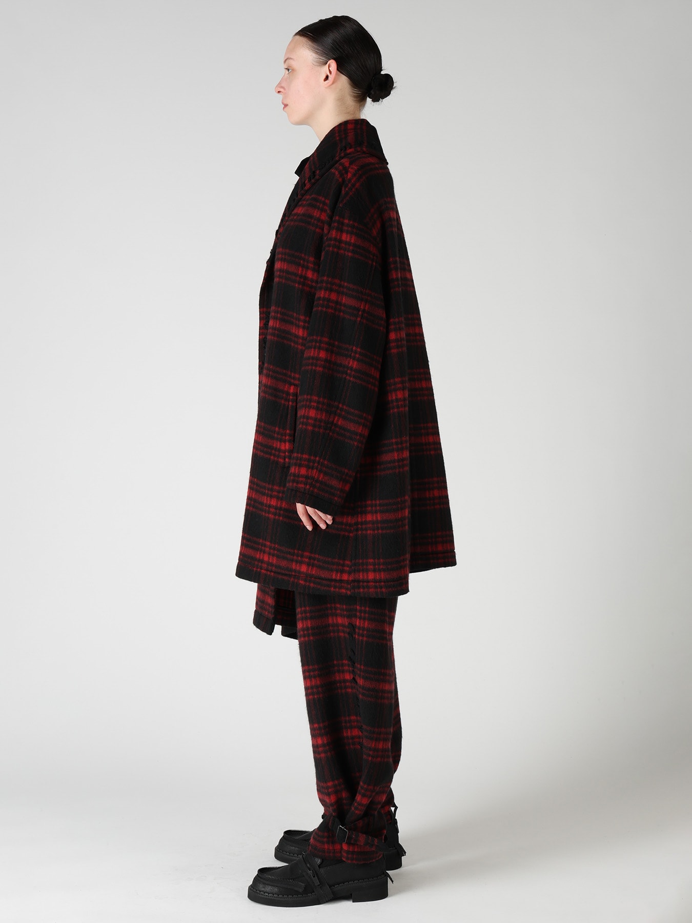 SHAGGY PLAID ASYMMETRIC HALF COAT