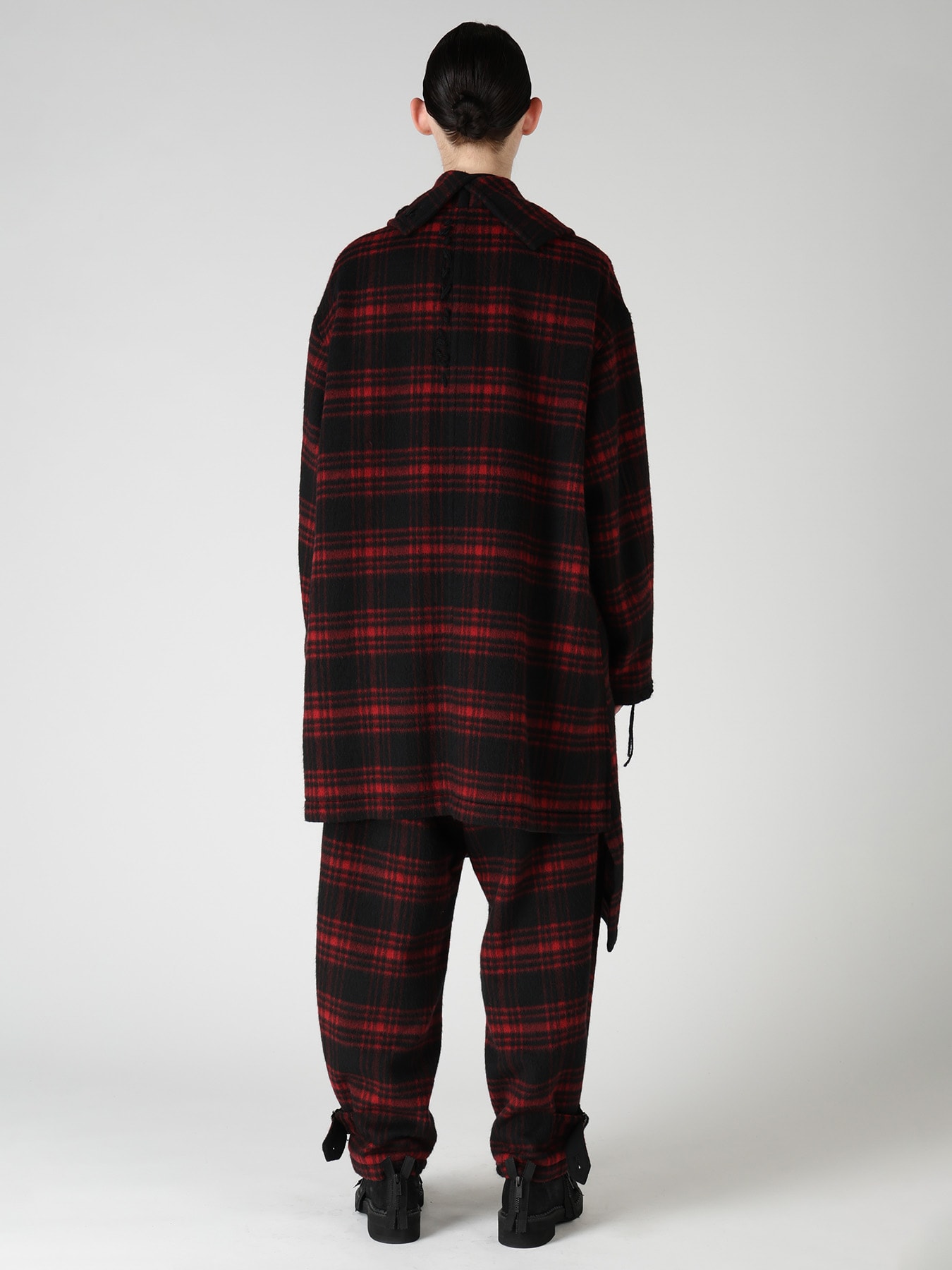 SHAGGY PLAID ASYMMETRIC HALF COAT