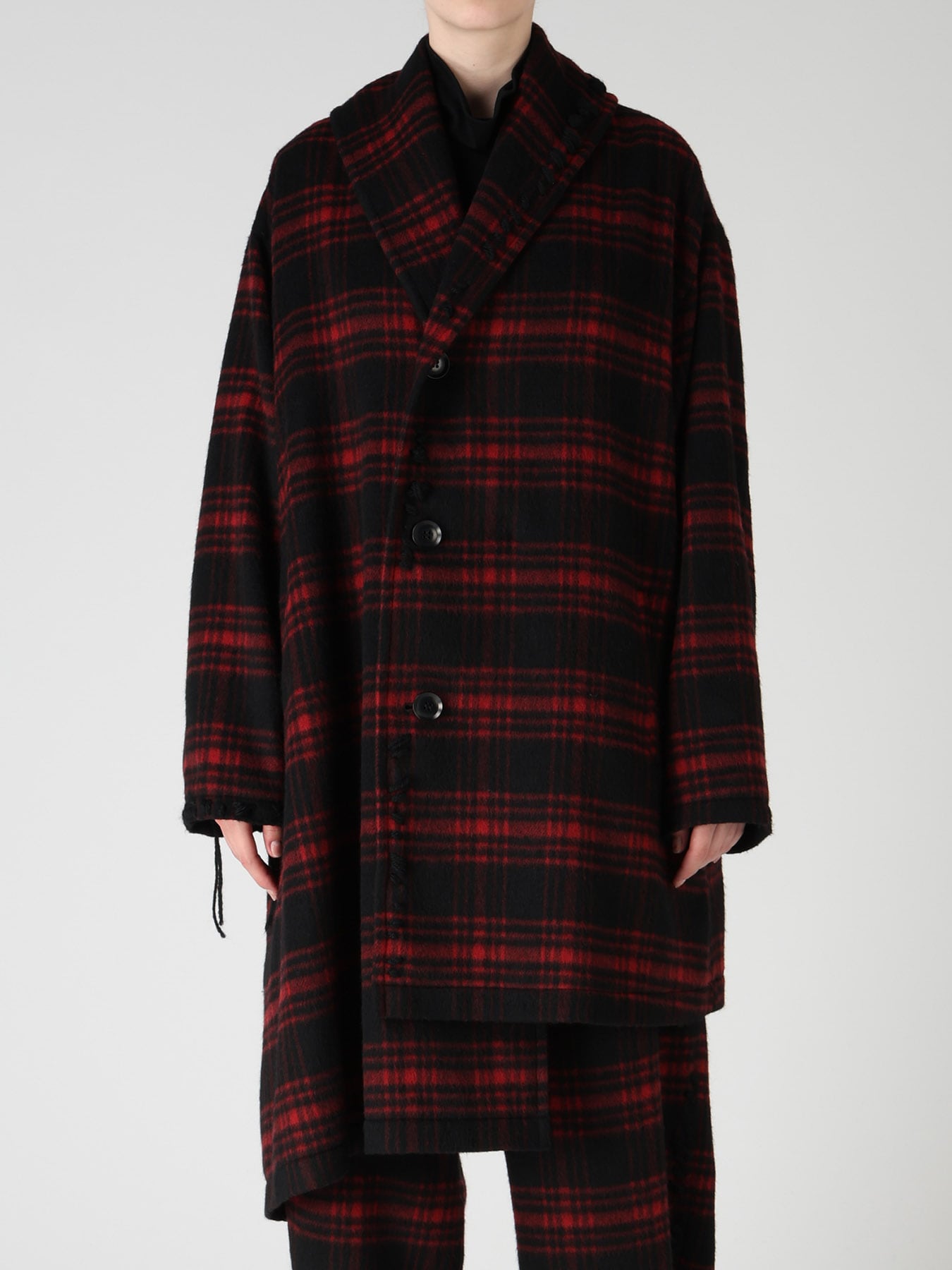 SHAGGY PLAID ASYMMETRIC HALF COAT