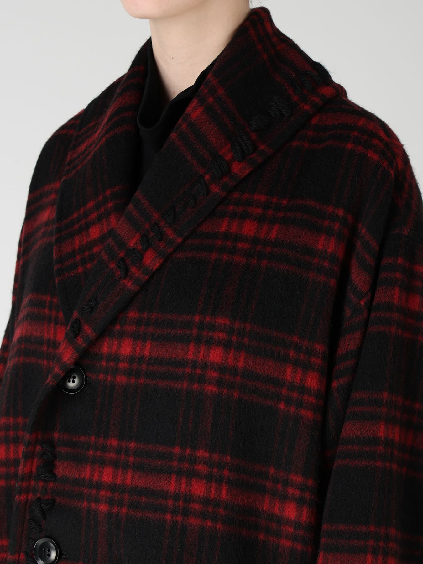 SHAGGY PLAID ASYMMETRIC HALF COAT