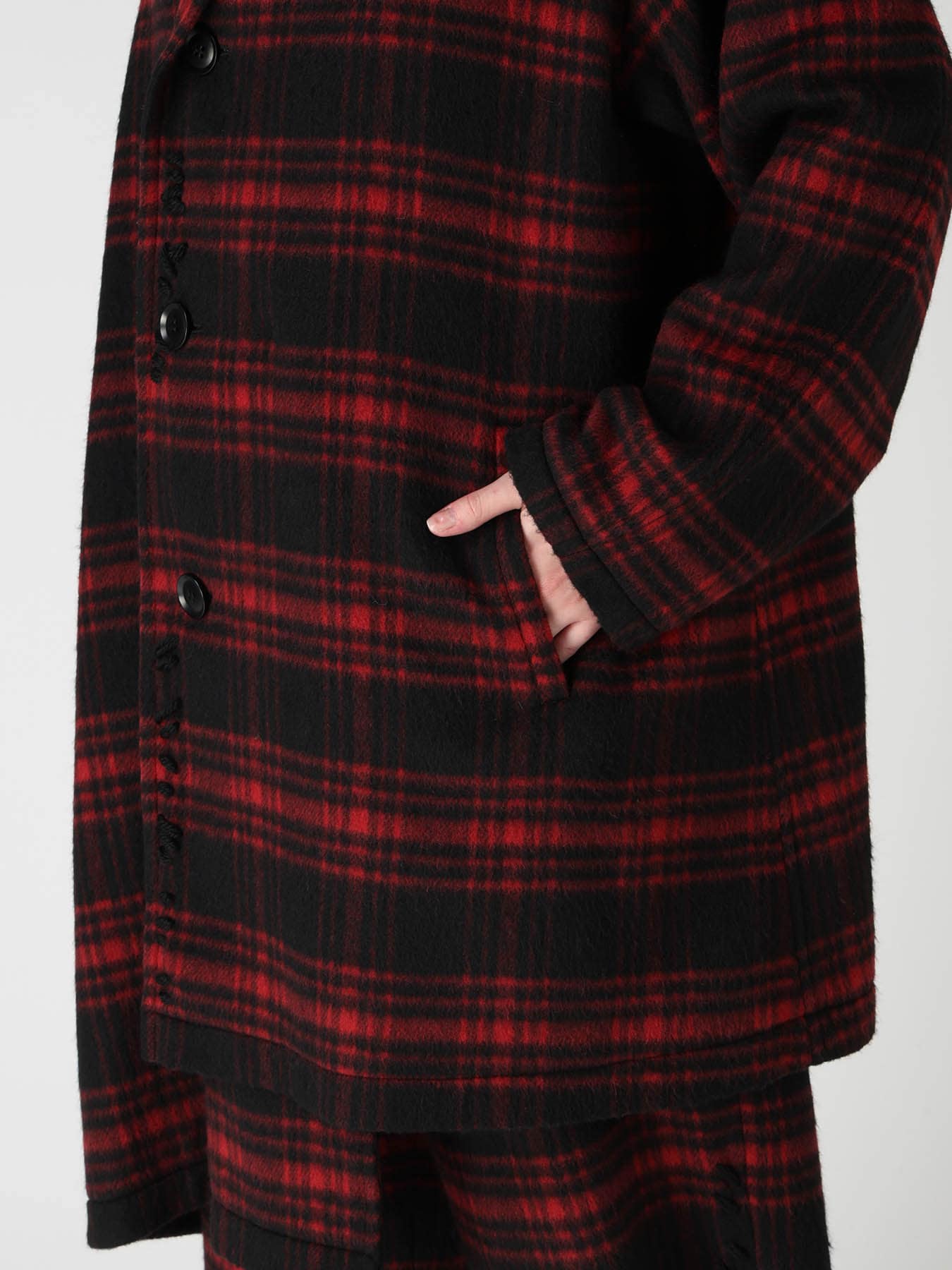 SHAGGY PLAID ASYMMETRIC HALF COAT