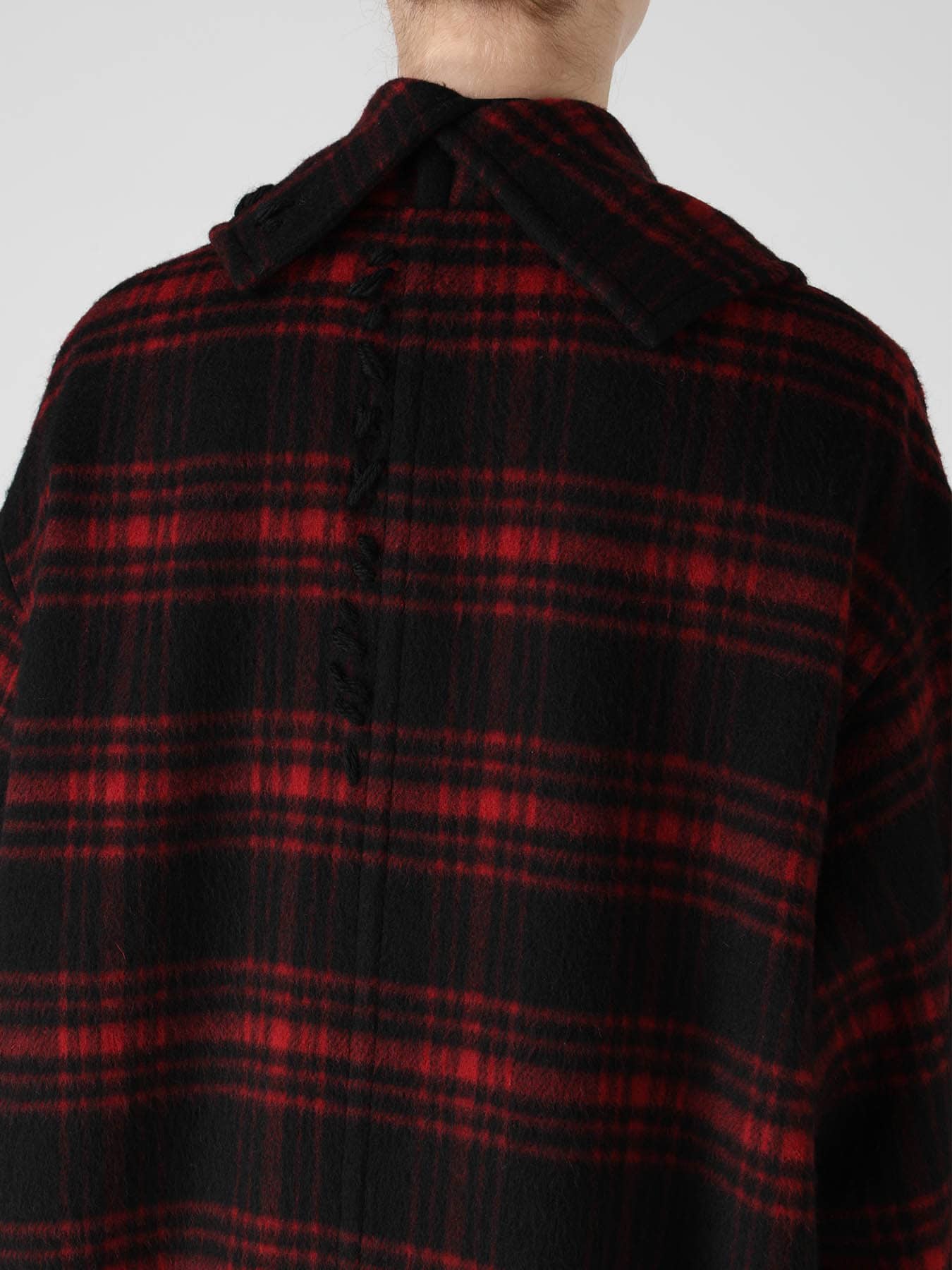 SHAGGY PLAID ASYMMETRIC HALF COAT