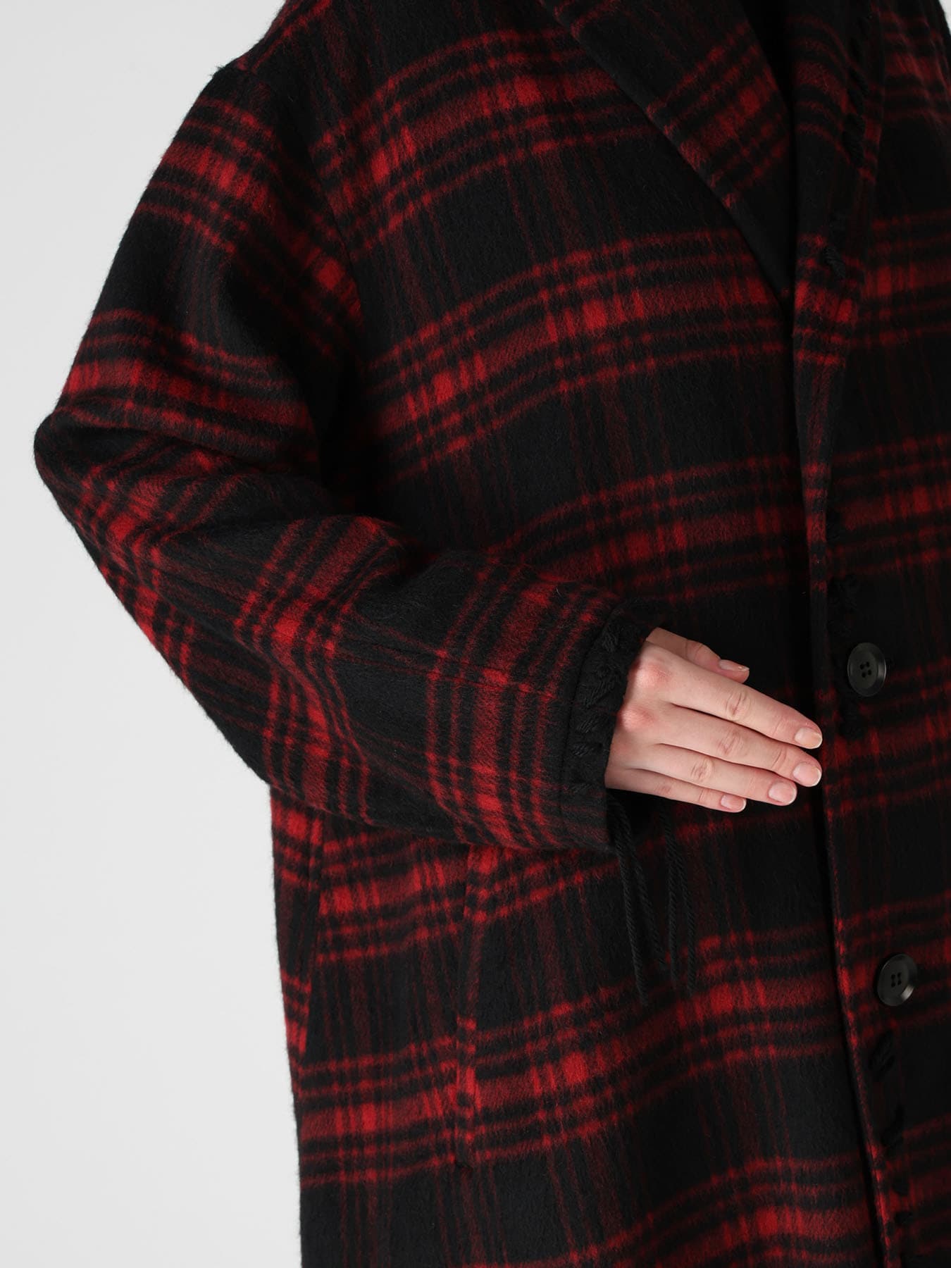 SHAGGY PLAID ASYMMETRIC HALF COAT