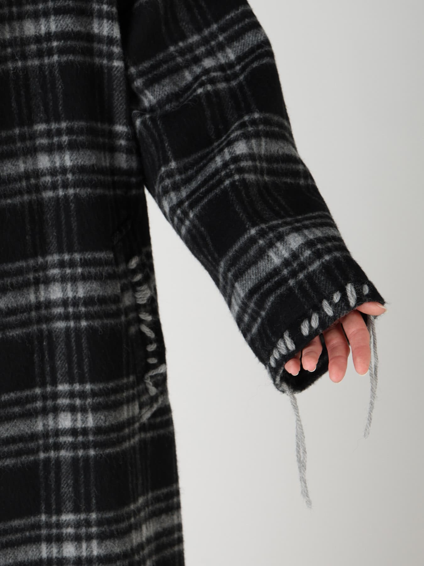 SHAGGY PLAID BIG COLLAR ZIPPER COAT