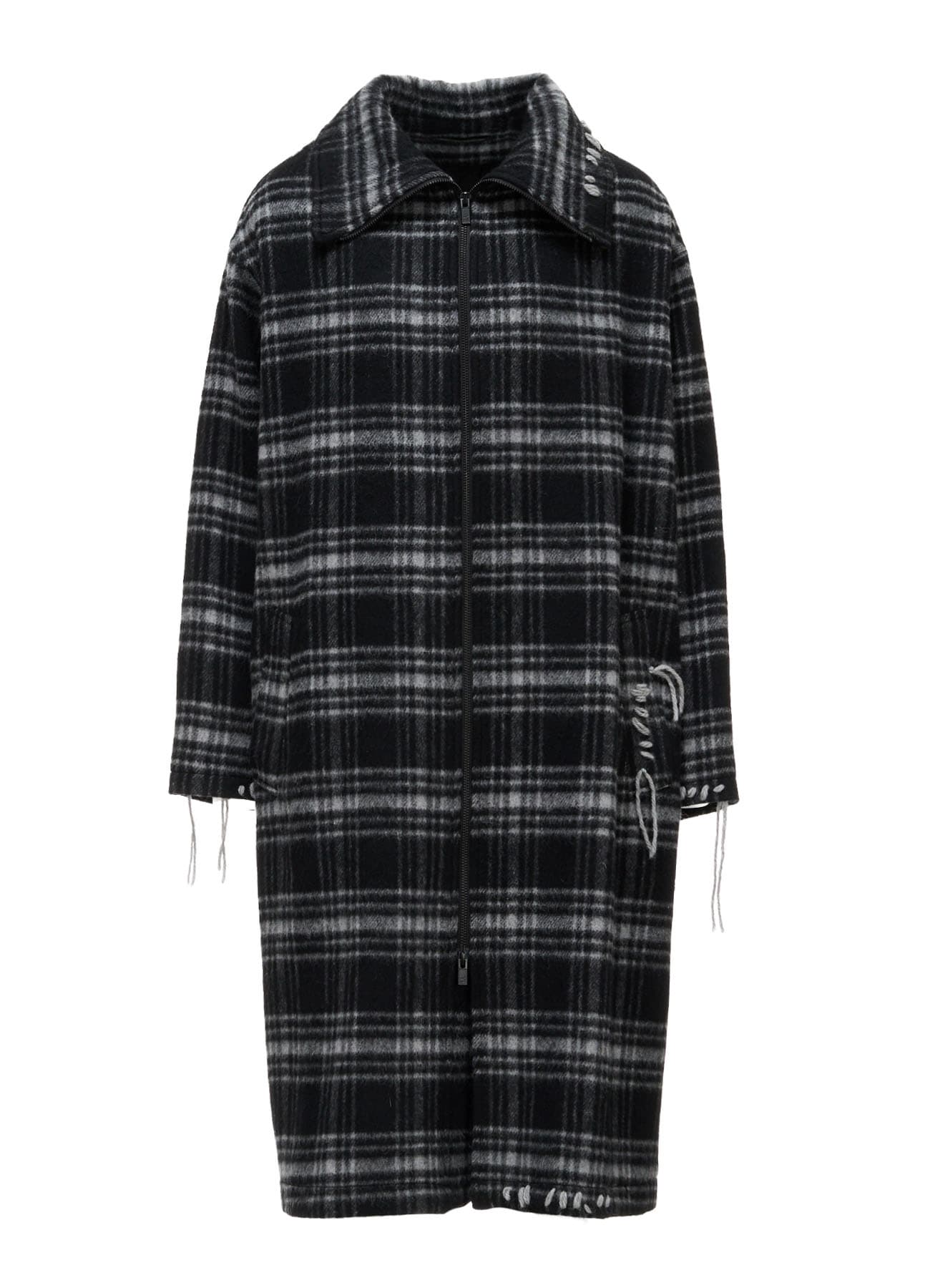 SHAGGY PLAID BIG COLLAR ZIPPER COAT