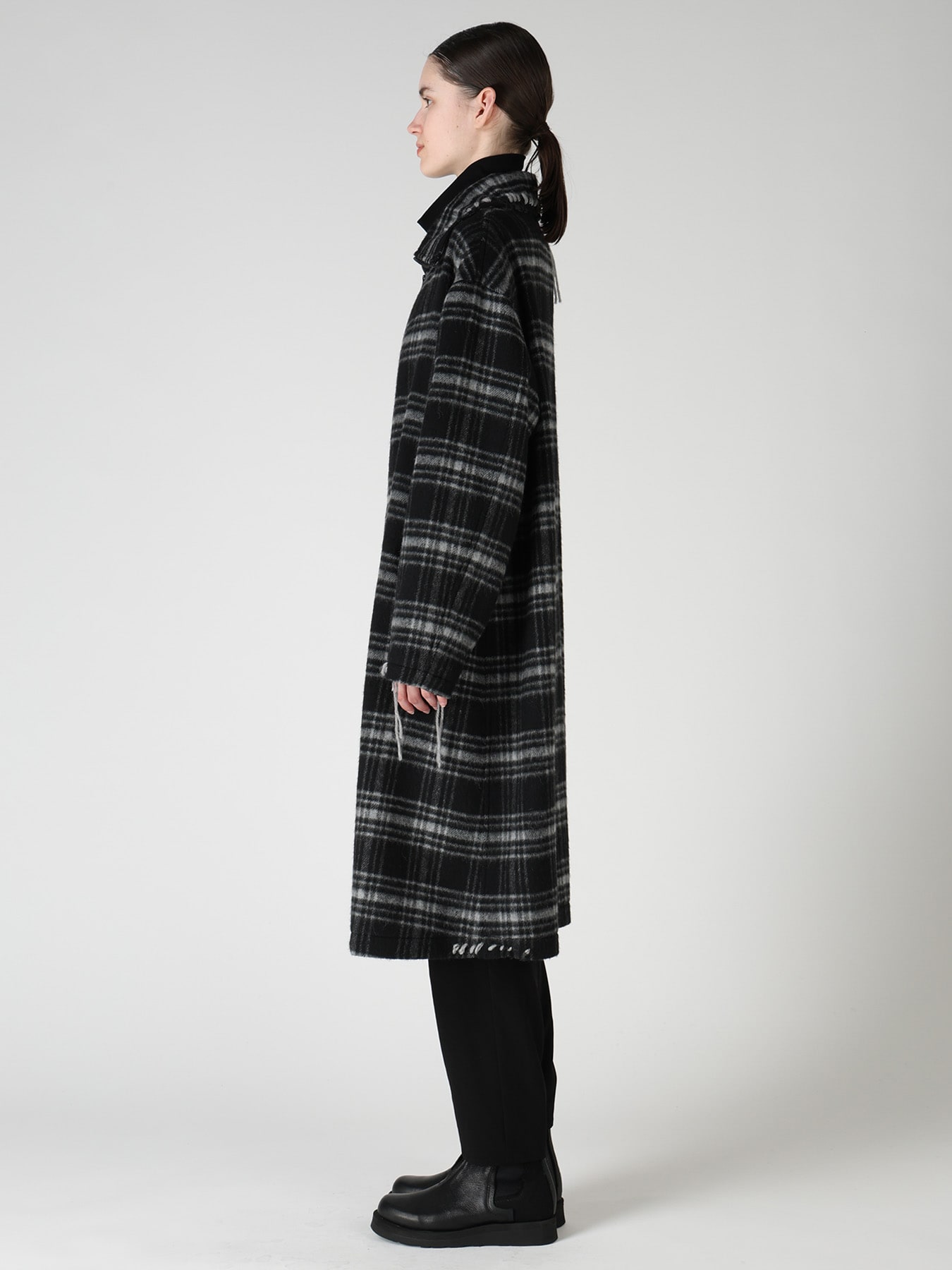SHAGGY PLAID BIG COLLAR ZIPPER COAT
