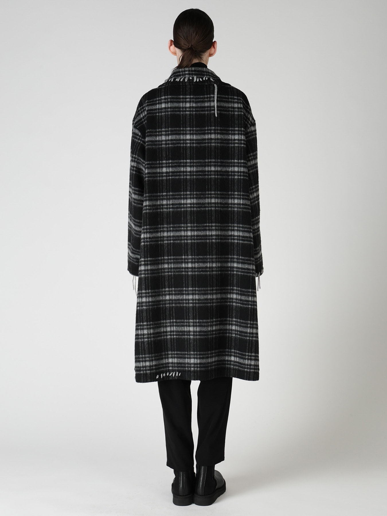 SHAGGY PLAID BIG COLLAR ZIPPER COAT