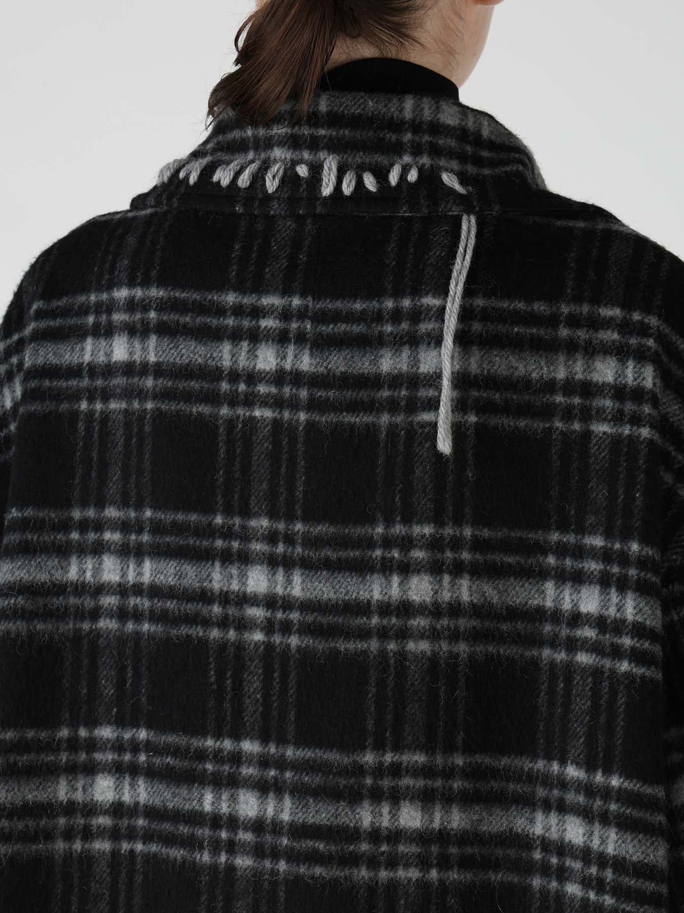 SHAGGY PLAID BIG COLLAR ZIPPER COAT