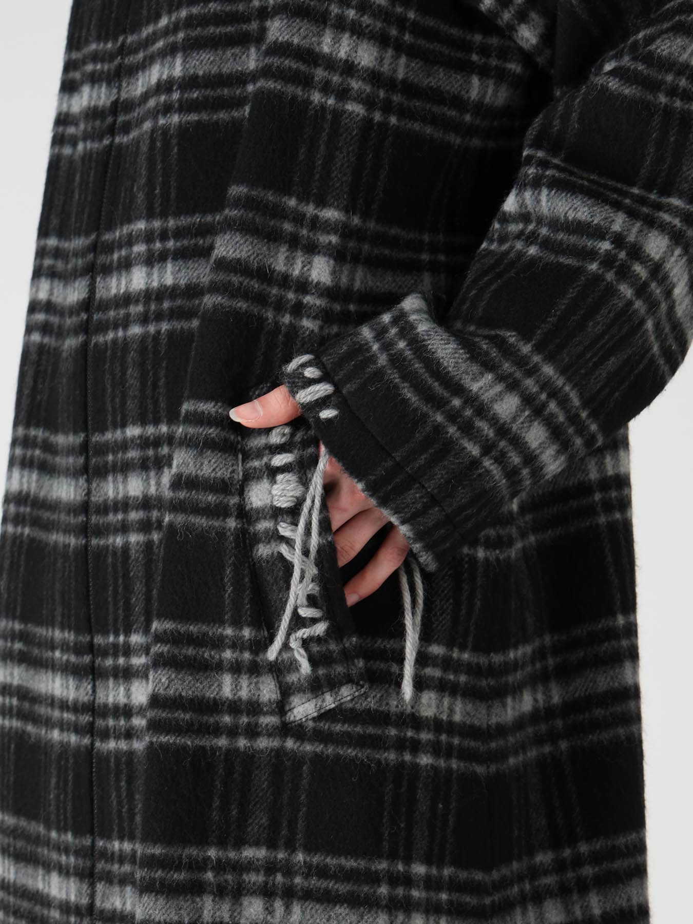 SHAGGY PLAID BIG COLLAR ZIPPER COAT