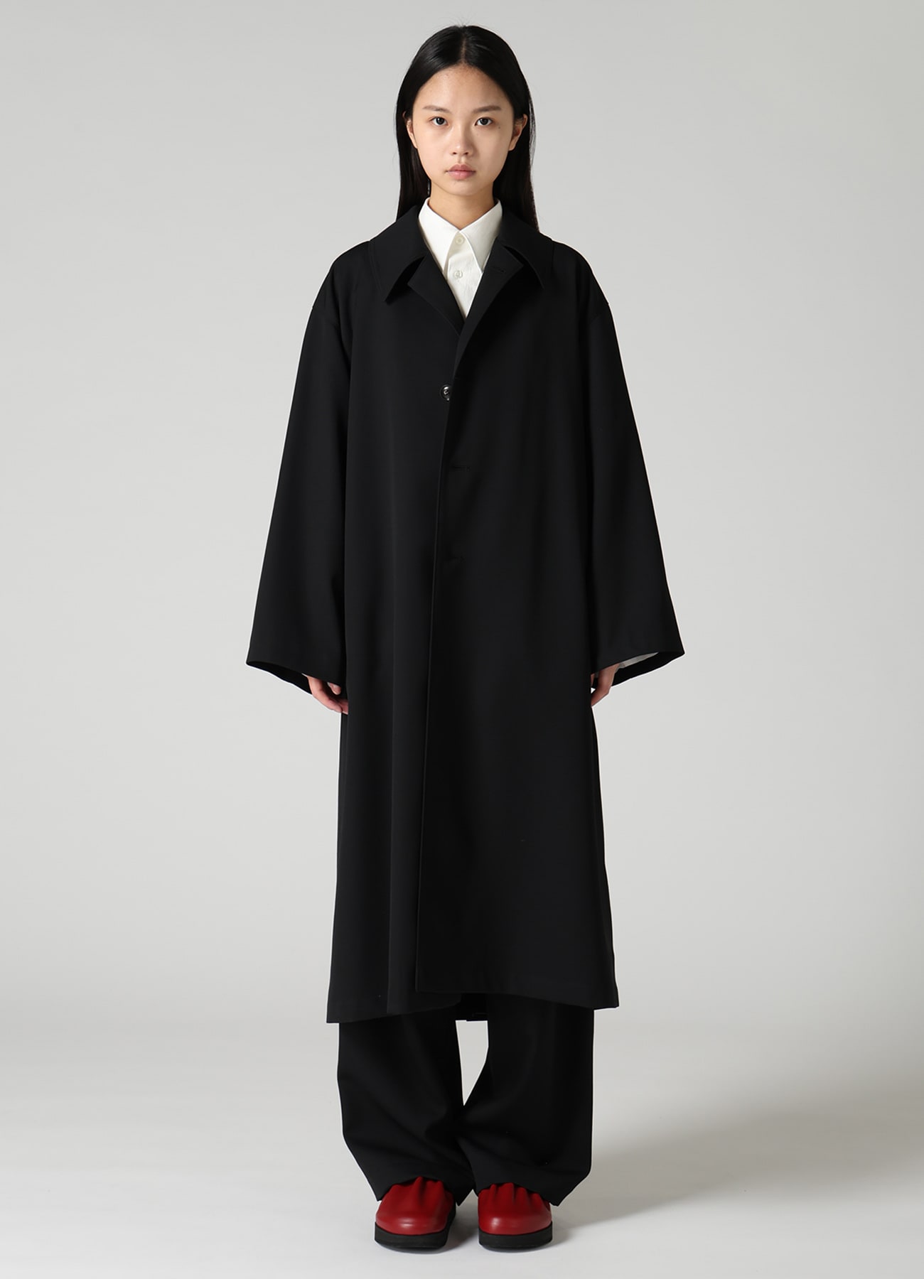 WOOL GABARDINE GATHERED COAT