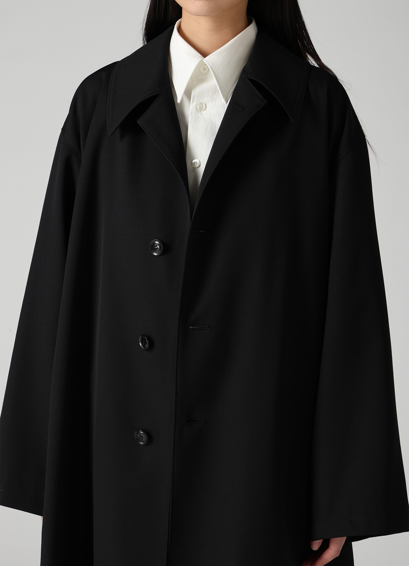 WOOL GABARDINE GATHERED COAT