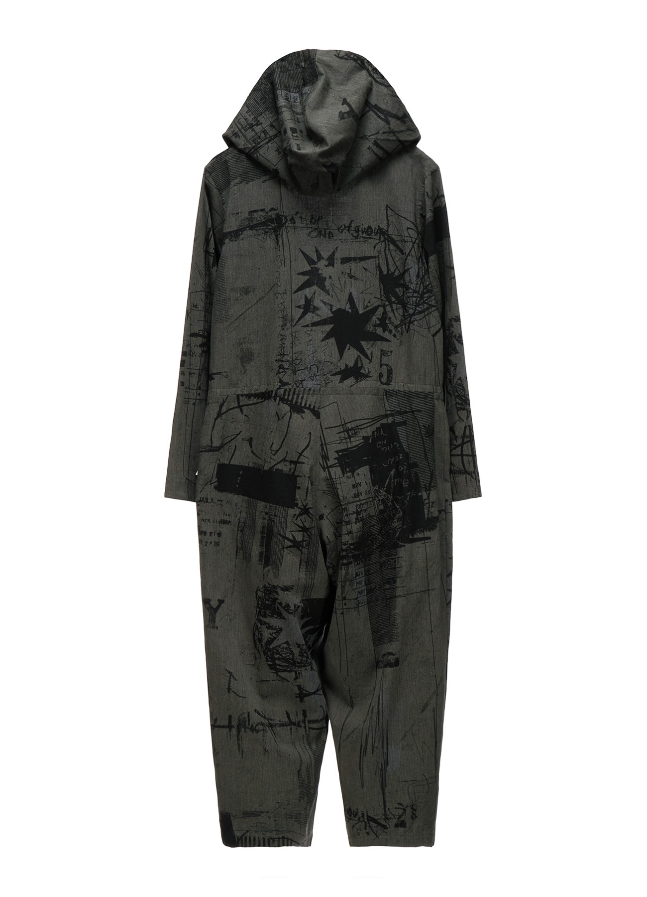 HERRINGBONE GRAFFITI PRINT HOODED OVERALL