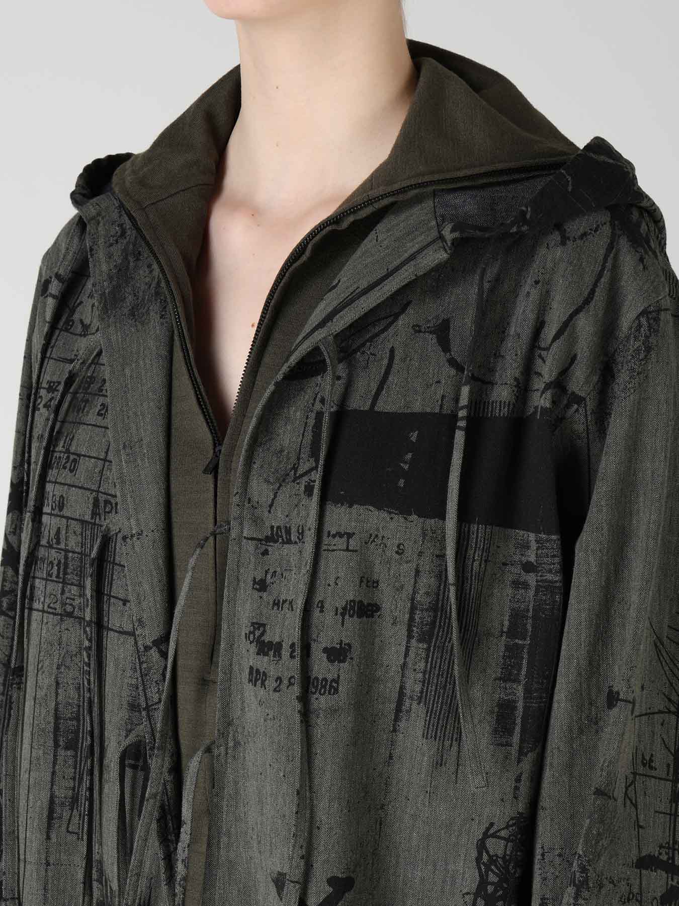 HERRINGBONE GRAFFITI PRINT HOODED OVERALL